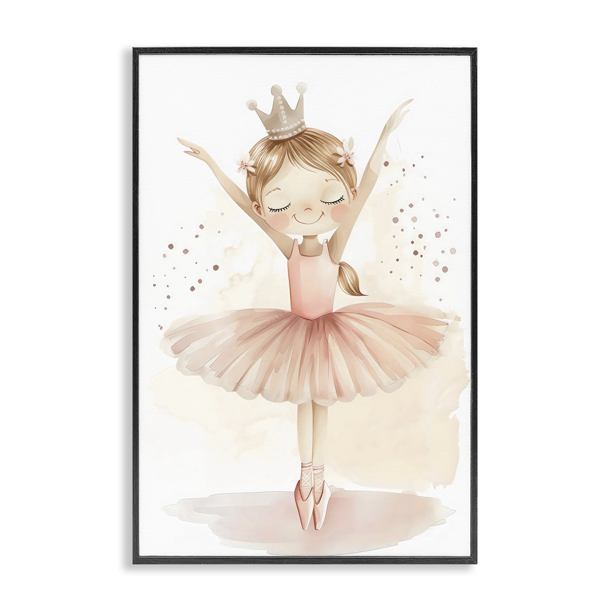 Stupell Industries Crowned Ballerina with Flowers Black Framed Giclee Art, design by Creative Studio