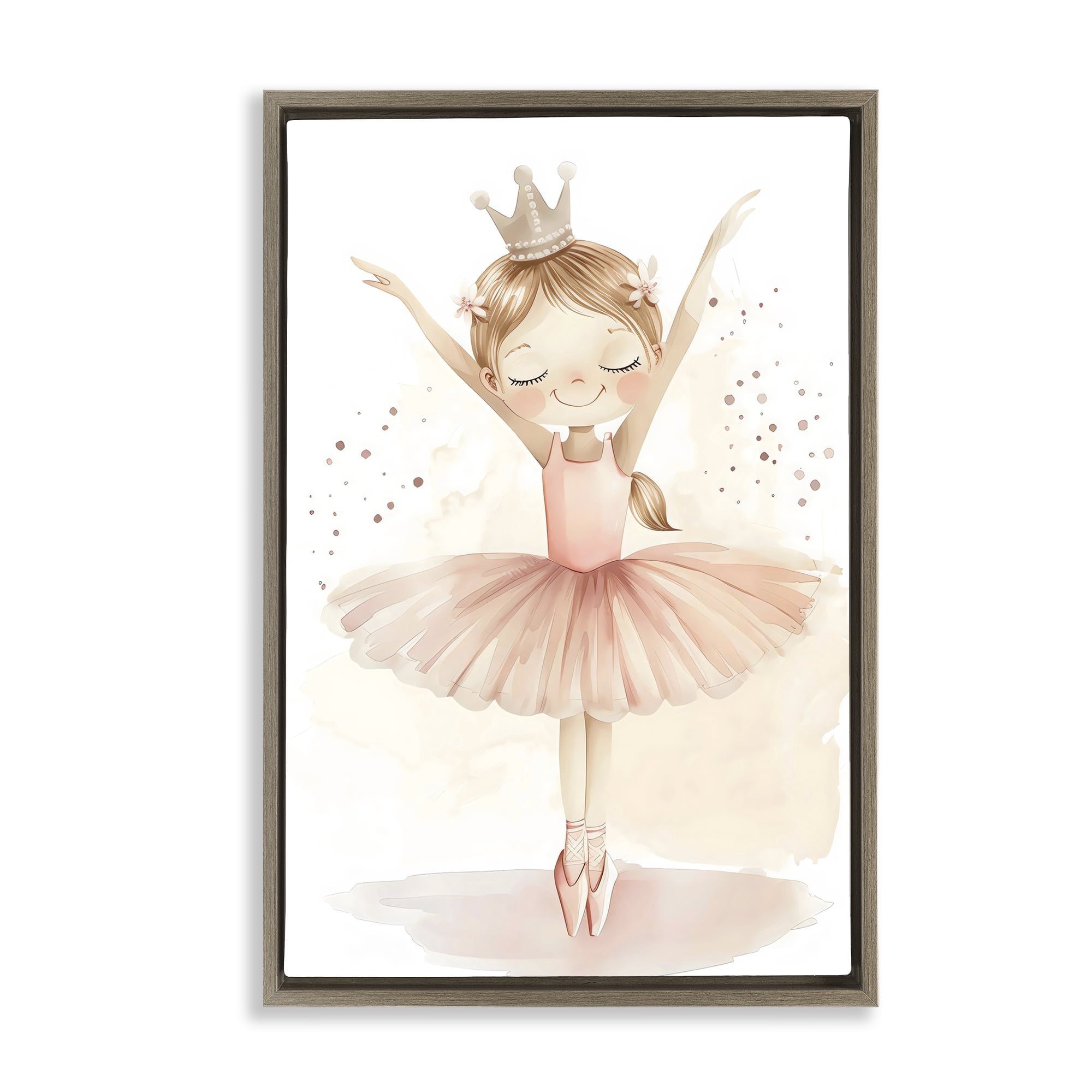 Stupell Industries Crowned Ballerina with Flowers Brown Framed Floater Canvas Wall Art, design by Creative Studio