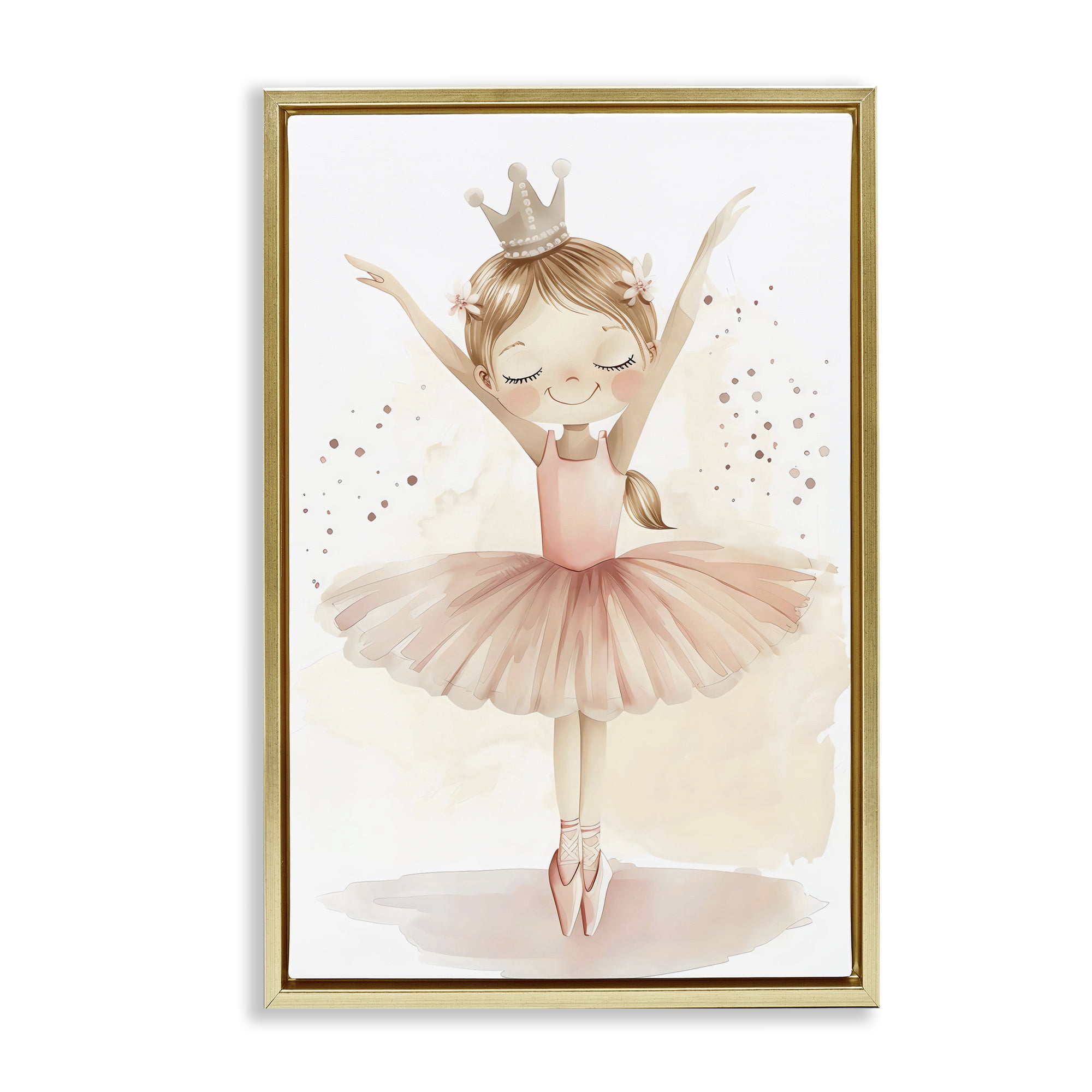 Stupell Industries Crowned Ballerina with Flowers Gold Framed Floater Canvas Wall Art, design by Creative Studio