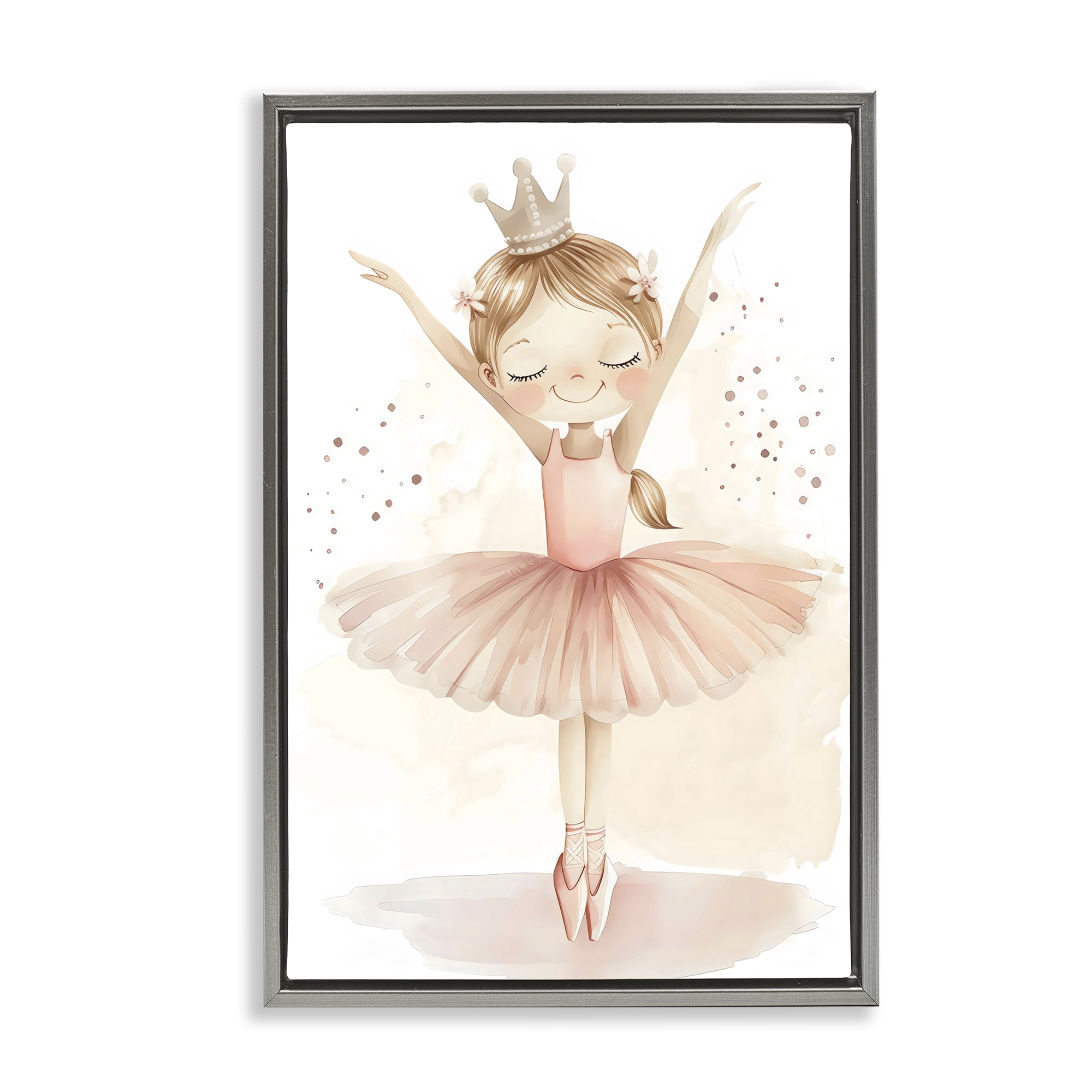 Stupell Industries Crowned Ballerina with Flowers Gray Framed Floater Canvas Wall Art, design by Creative Studio