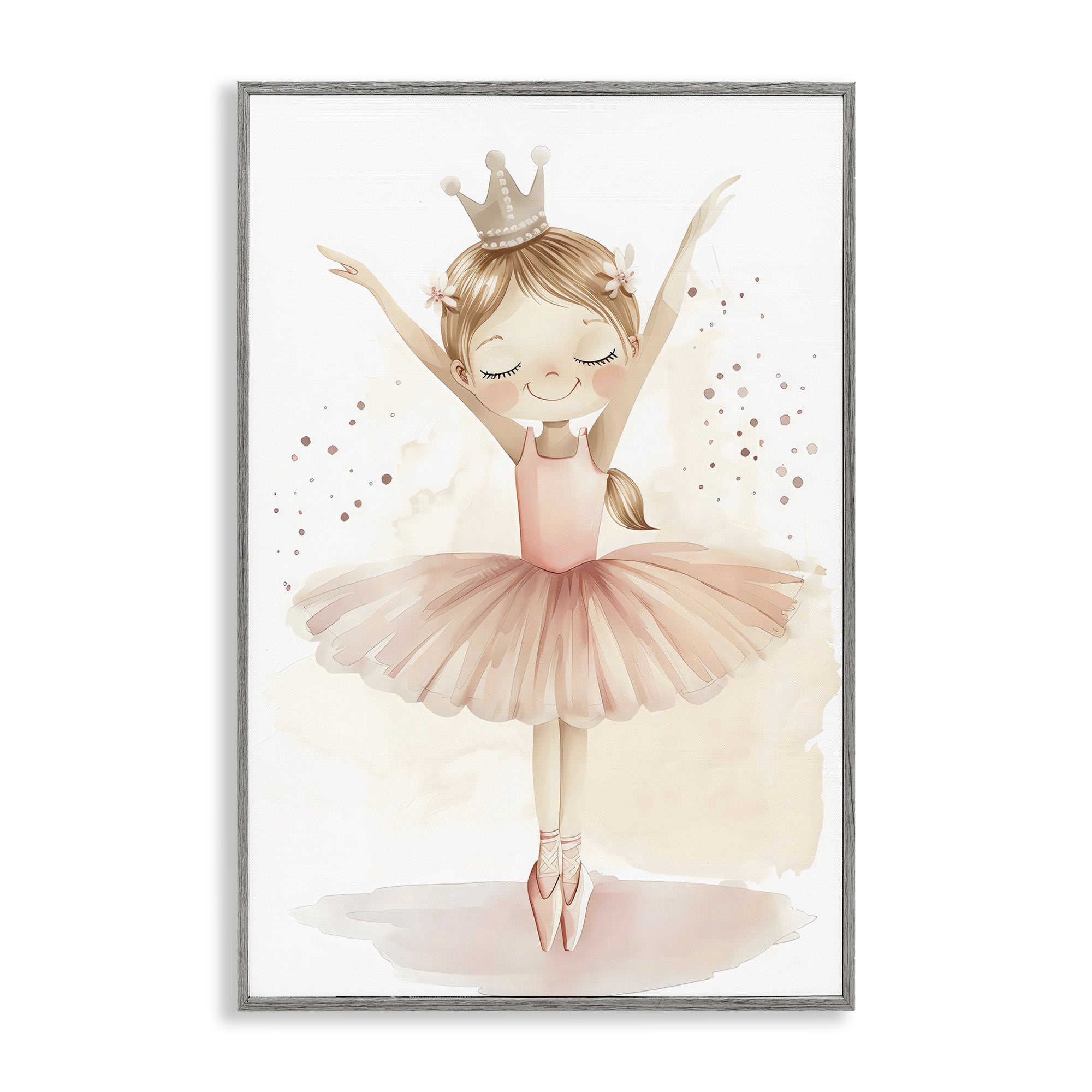 Stupell Industries Crowned Ballerina with Flowers Gray Framed Giclee Art, design by Creative Studio