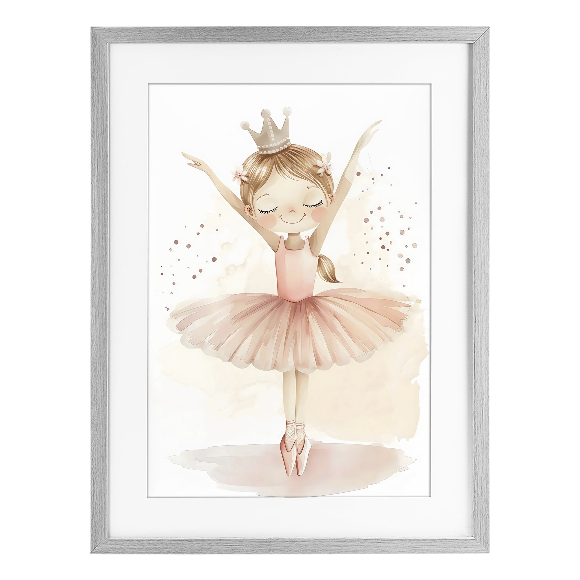 Stupell Industries Crowned Ballerina with Flowers Gray Framed Print Under Glass, design by Creative Studio