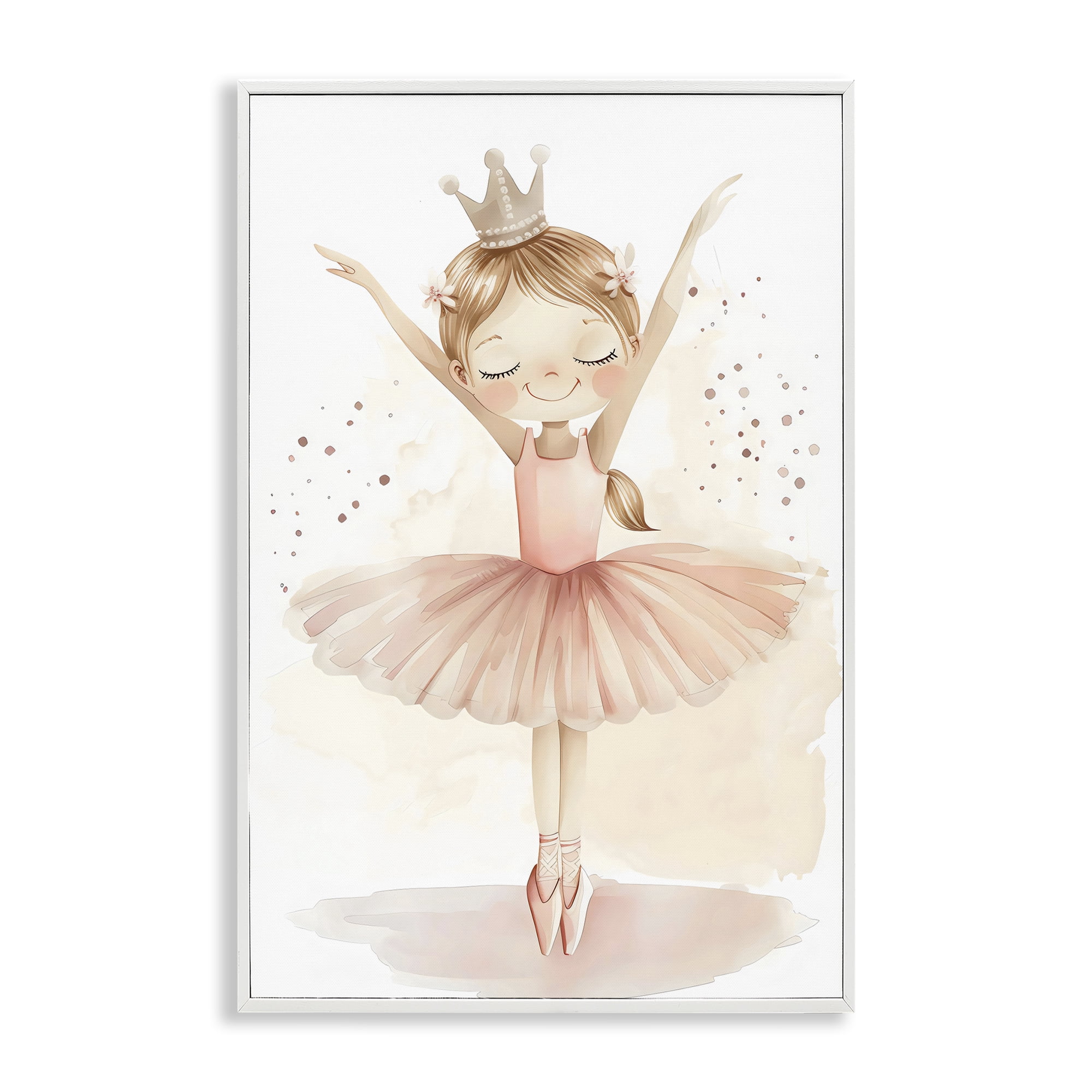 Stupell Industries Crowned Ballerina with Flowers White Framed Giclee Art, design by Creative Studio