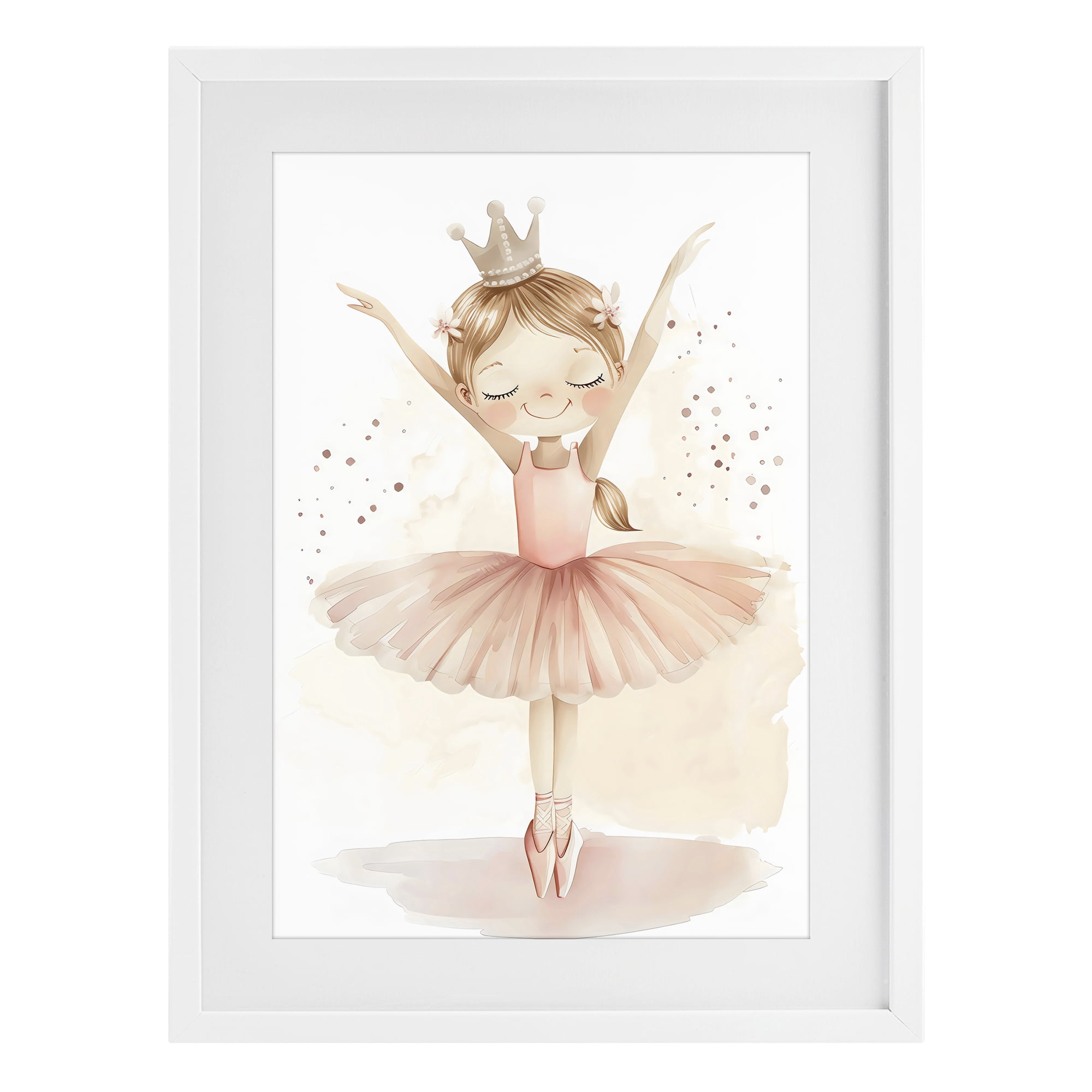 Stupell Industries Crowned Ballerina with Flowers White Framed Print Under Glass, design by Creative Studio