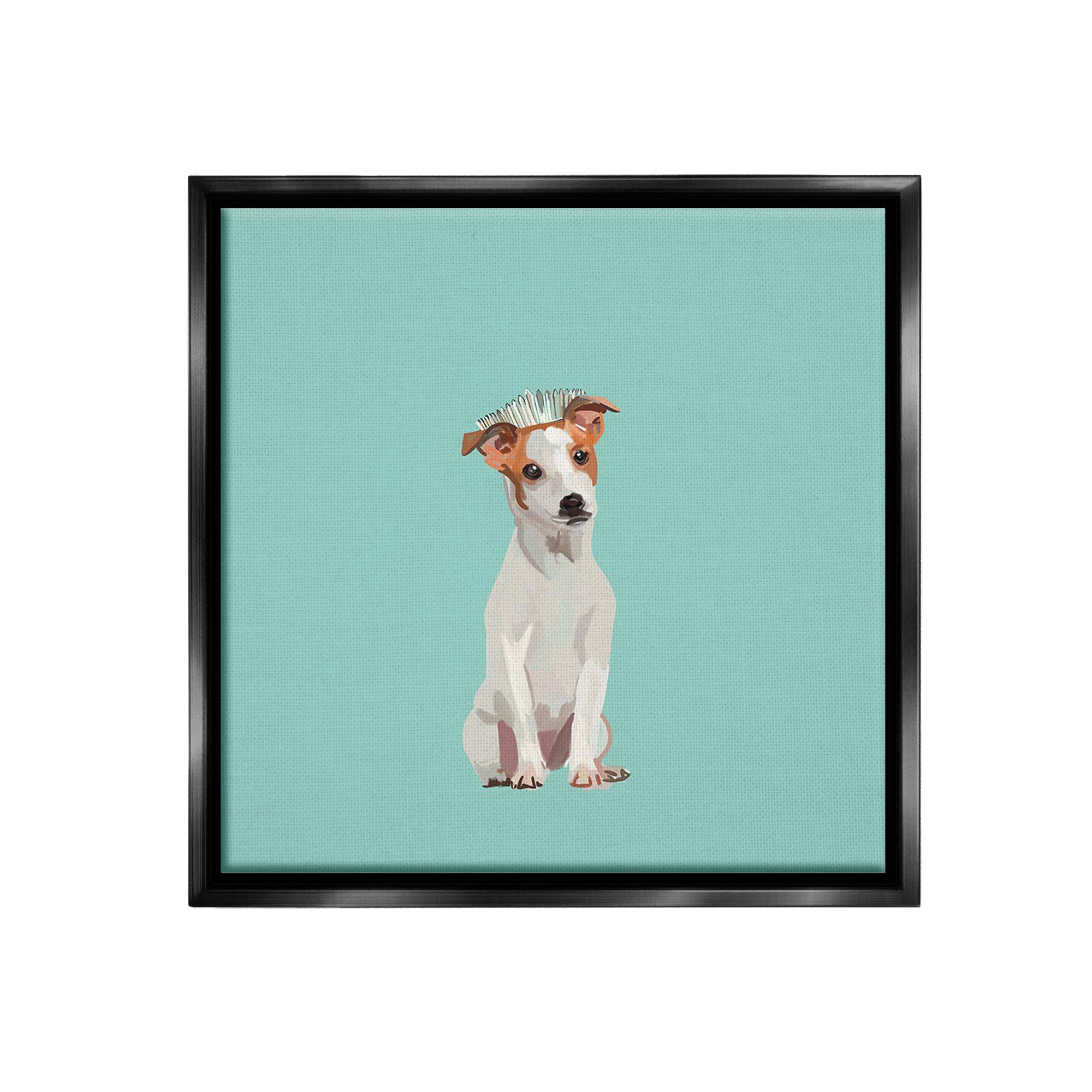 Stupell Industries Crowned Dog on Turquoise Animals & Insects Painting Black Floater Framed Canvas Art Print Wall Art, 25 x 25