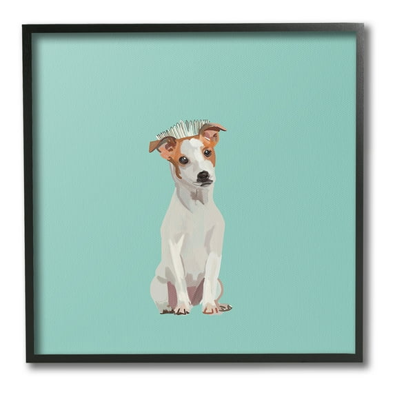 Stupell Industries Crowned Dog on Turquoise Animals & Insects Painting Black Framed Art Print Wall Art, 12 x 12