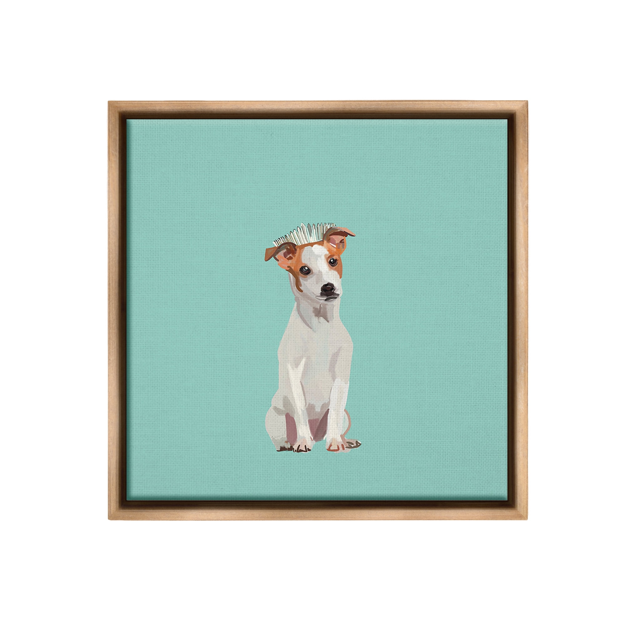 Stupell Industries Crowned Dog on Turquoise Animals & Insects Painting Brown Floater Framed Canvas Art Print Wall Art, 18 x 18