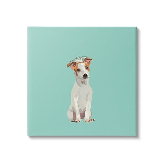 Stupell Industries Crowned Dog on Turquoise Animals & Insects Painting Gallery Wrapped Canvas Art Print Wall Art, 17 x 17