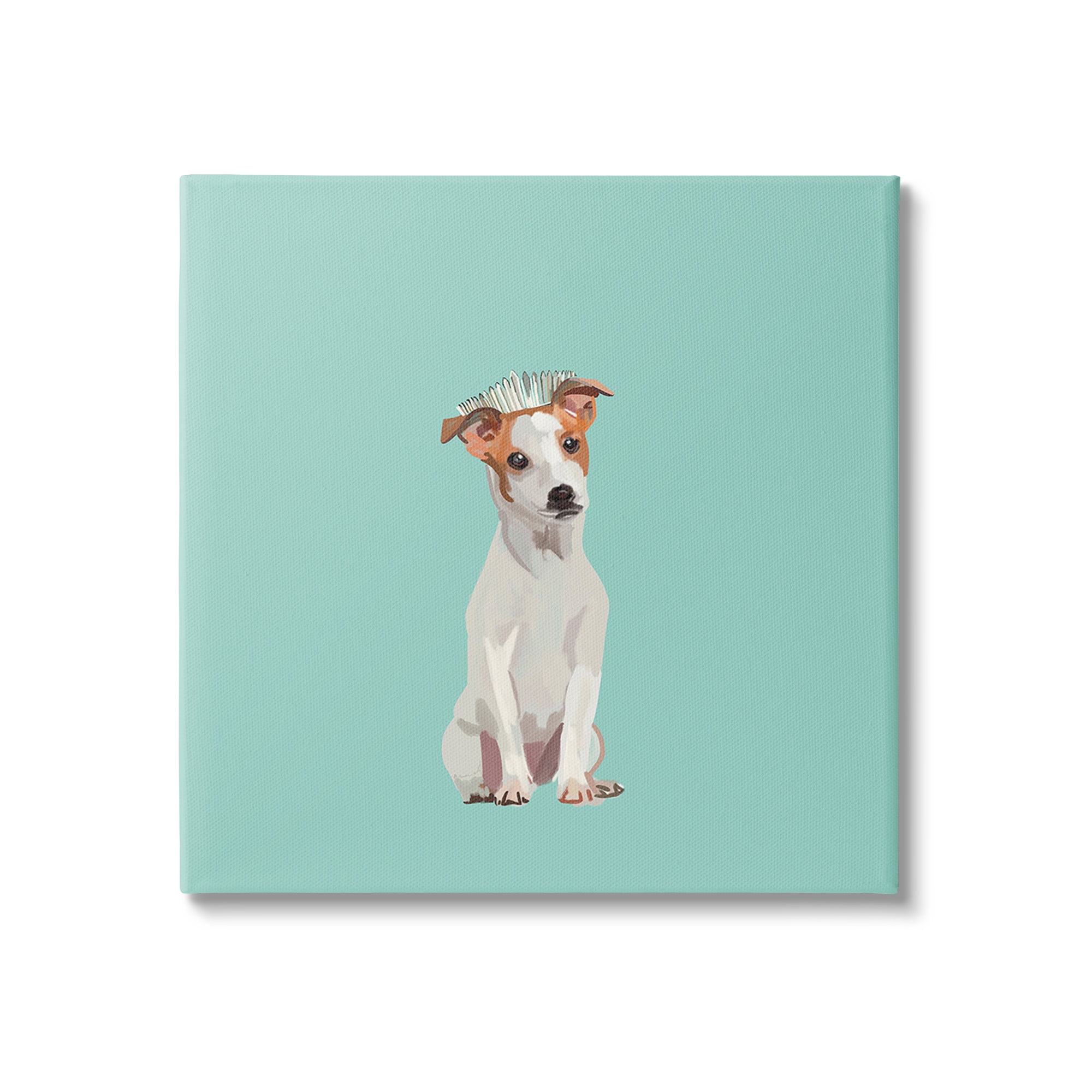 Stupell Industries Crowned Dog on Turquoise Animals & Insects Painting Gallery Wrapped Canvas Art Print Wall Art, 30 x 30