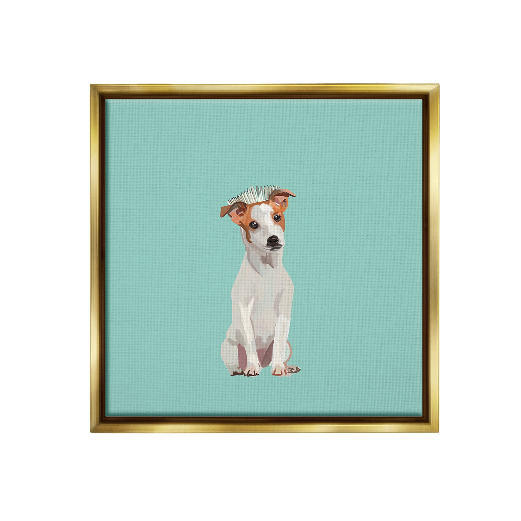 Stupell Industries Crowned Dog on Turquoise Animals & Insects Painting Gold Floater Framed Canvas Art Print Wall Art, 25 x 25