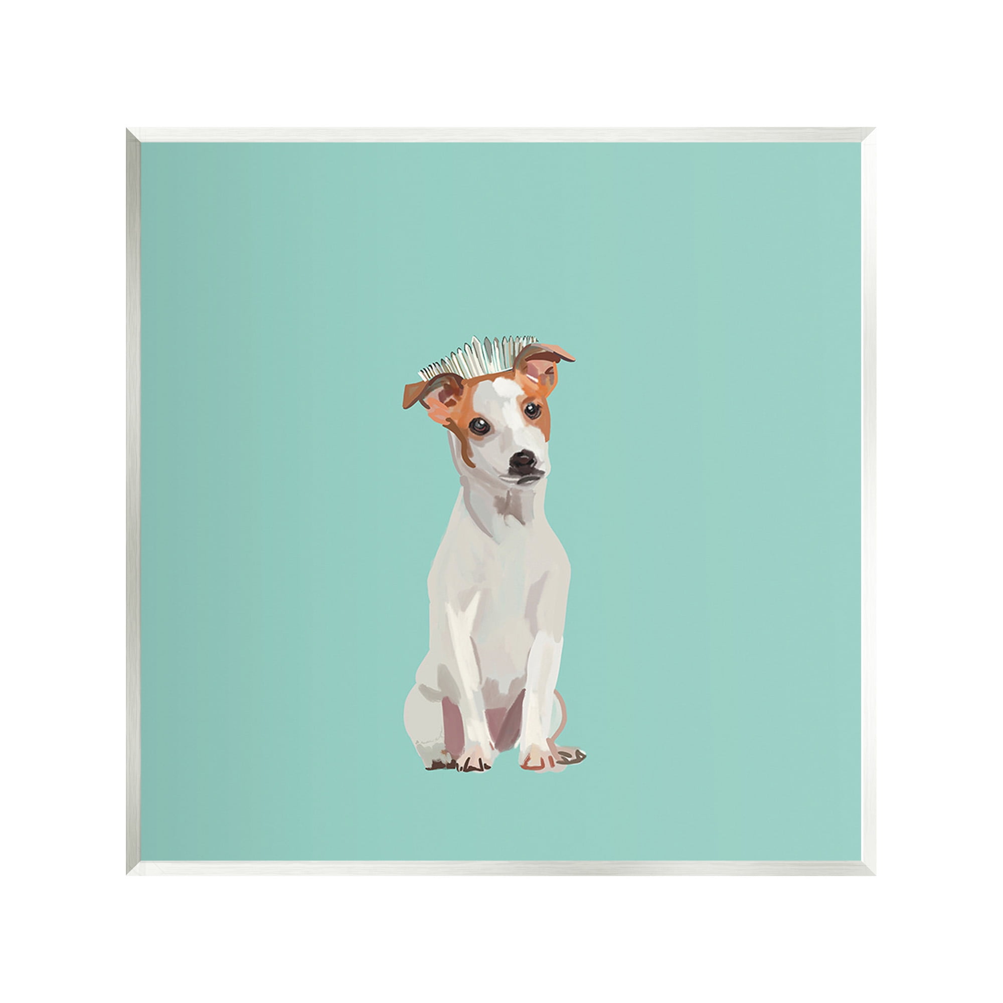 Stupell Industries Crowned Dog on Turquoise Animals & Insects Painting Unframed Art Print Wall Art, 12 x 12