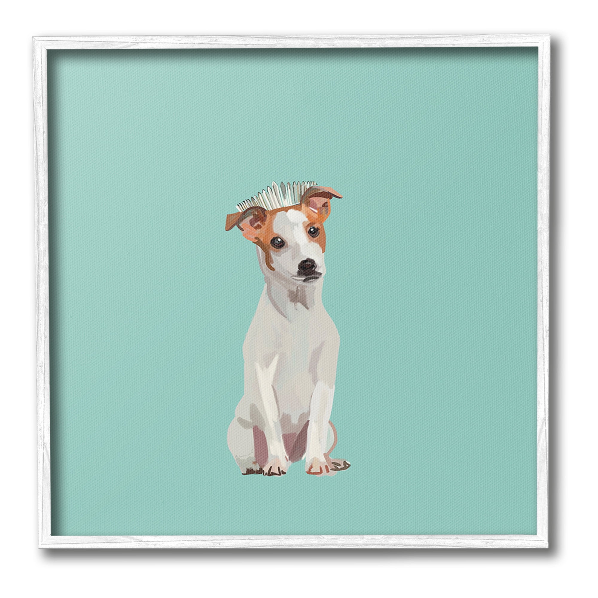 Stupell Industries Crowned Dog on Turquoise Animals & Insects Painting White Framed Art Print Wall Art, 24 x 24