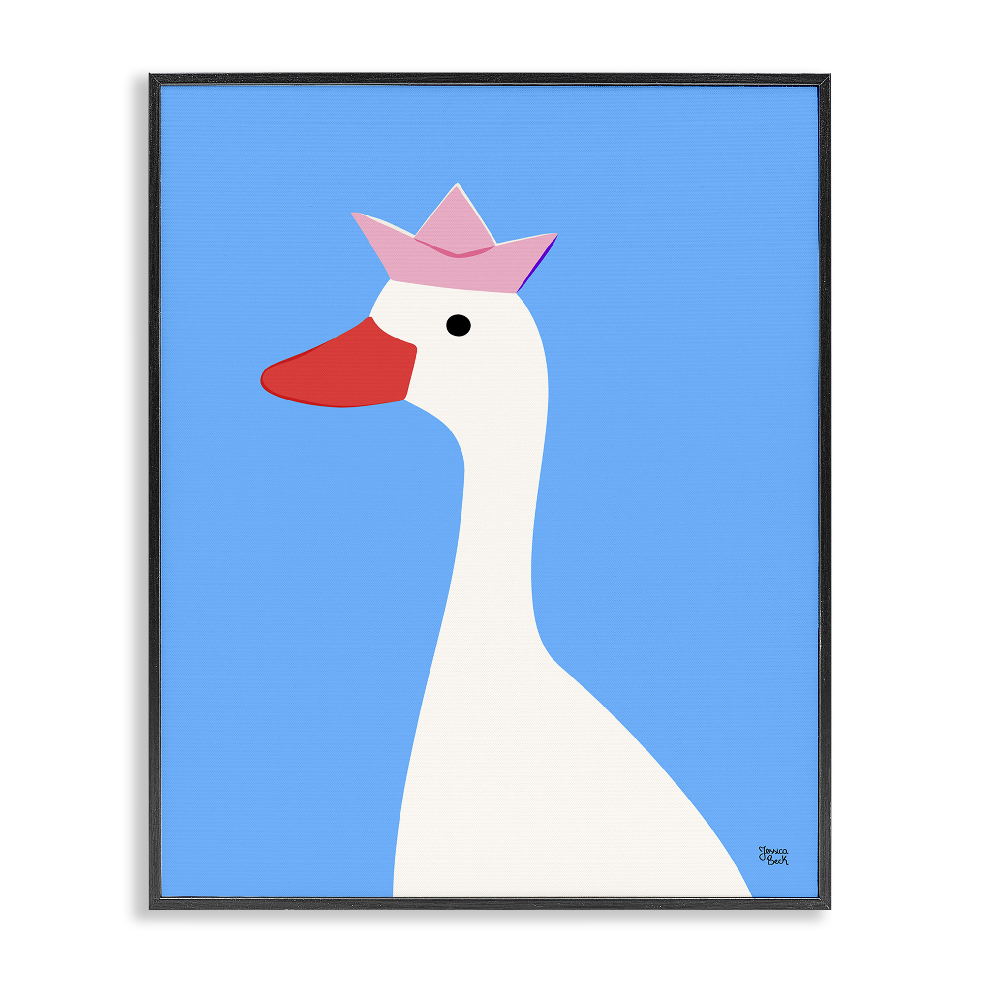 Stupell Industries Crowned Goose on Blue Animals Painting Black Framed Art Print Wall Art, 24 x 30