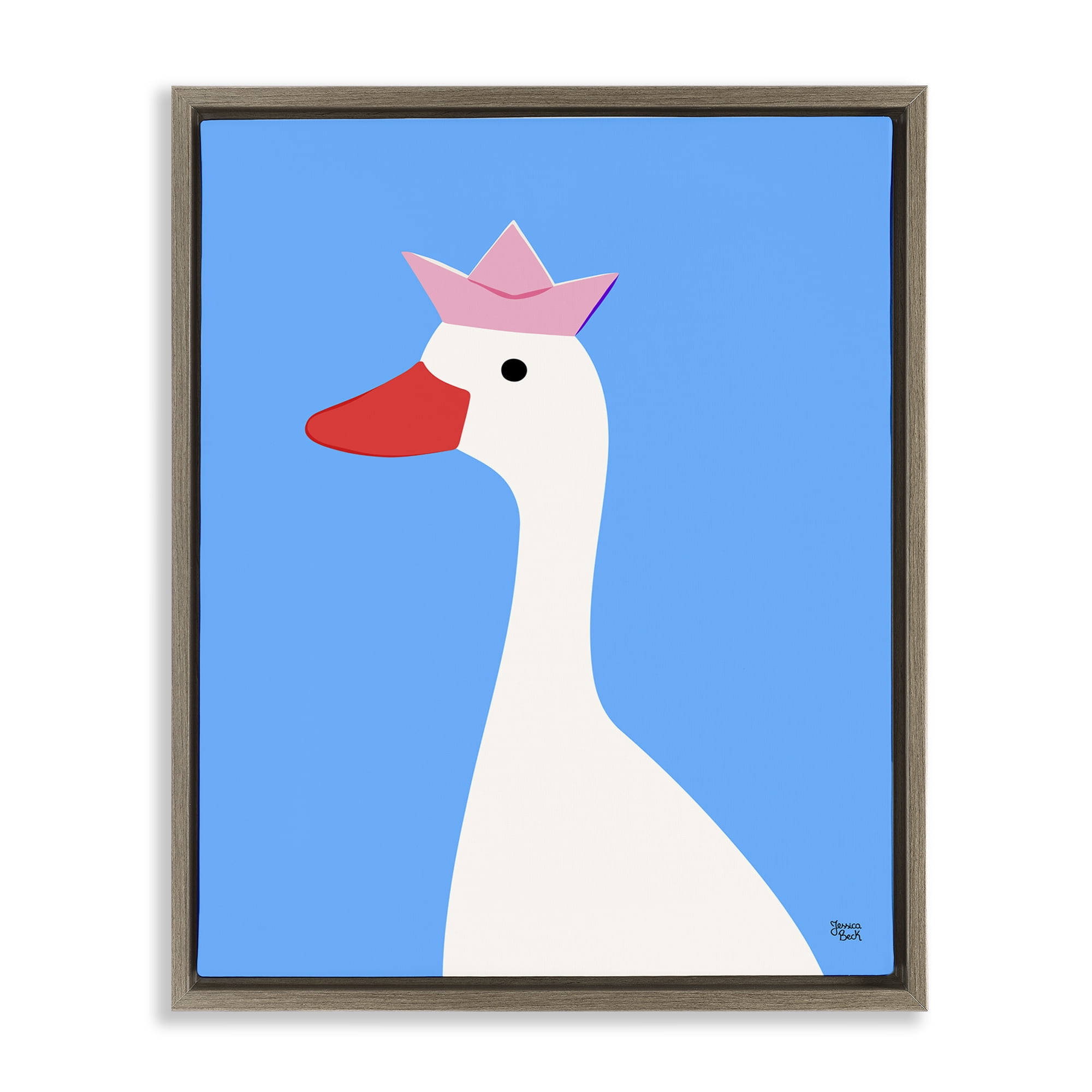 Stupell Industries Crowned Goose on Blue Animals Painting Brown Floater Framed Canvas Art Print Wall Art, 25 x 31