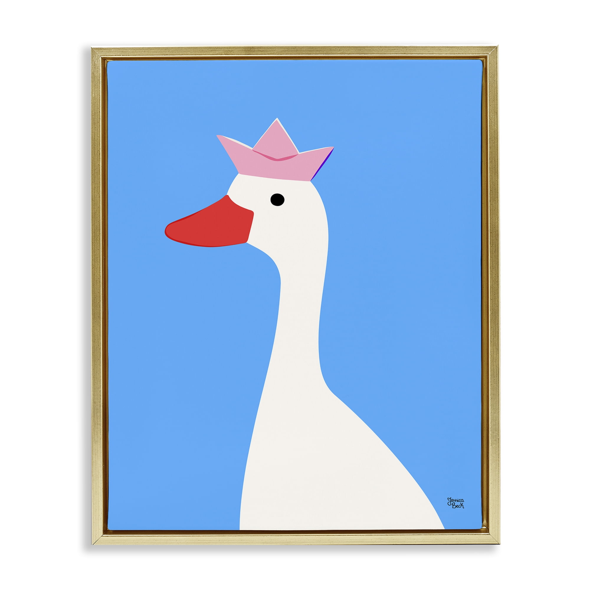 Stupell Industries Crowned Goose on Blue Animals Painting Gold Floater Framed Canvas Art Print Wall Art, 25 x 31