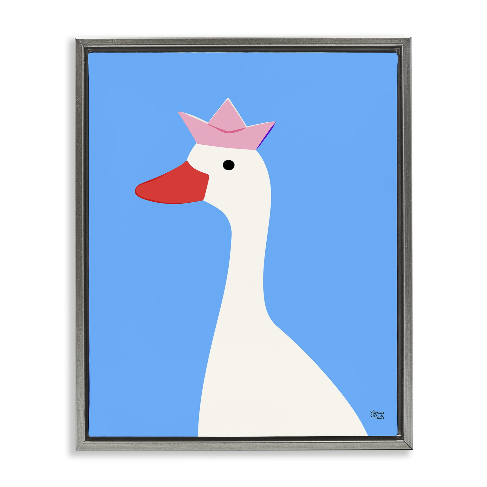 Stupell Industries Crowned Goose on Blue Animals Painting Gray Floater Framed Canvas Art Print Wall Art, 17 x 21