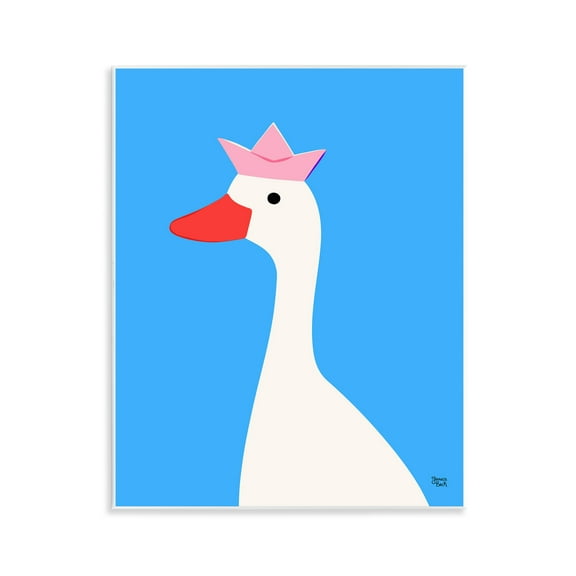 Stupell Industries Crowned Goose on Blue Animals Painting Unframed Art Print Wall Art, 11 x 14
