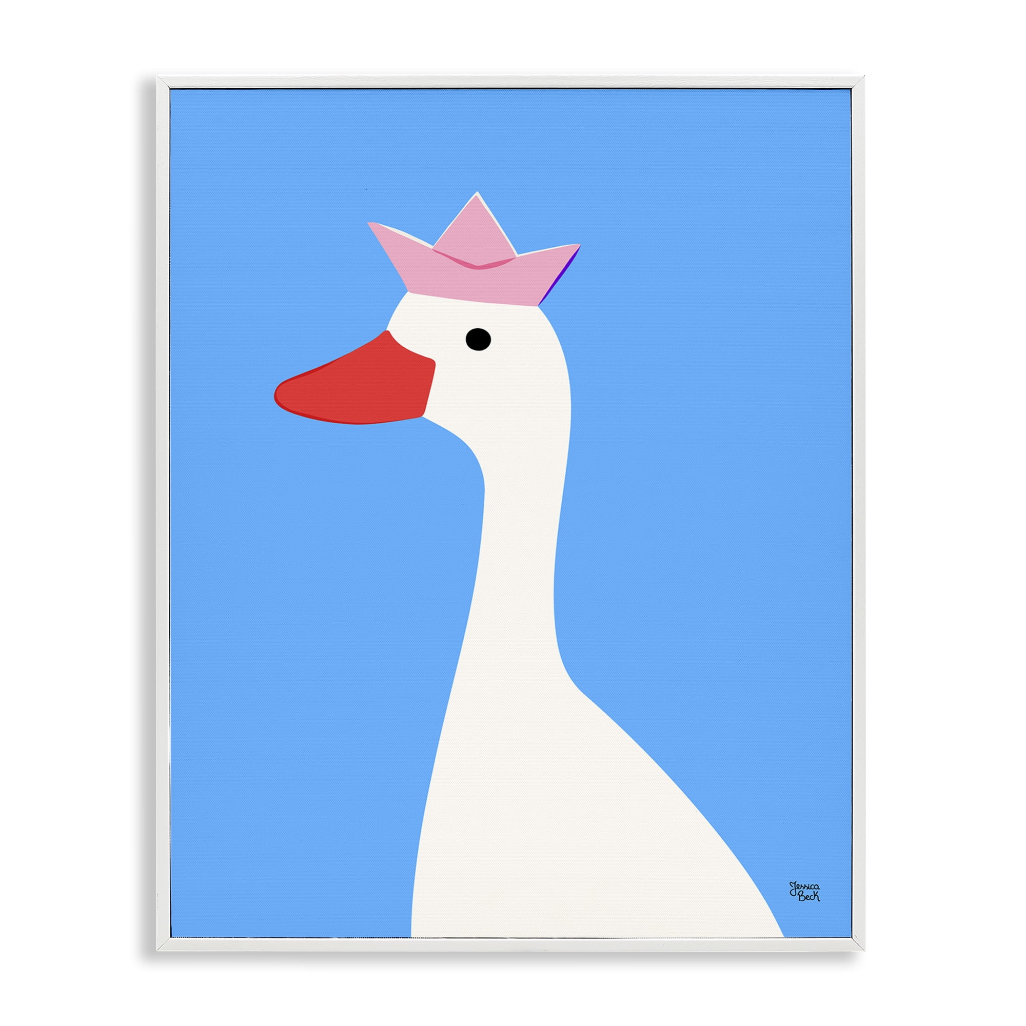 Stupell Industries Crowned Goose on Blue Animals Painting White Framed Art Print Wall Art, 11 x 14