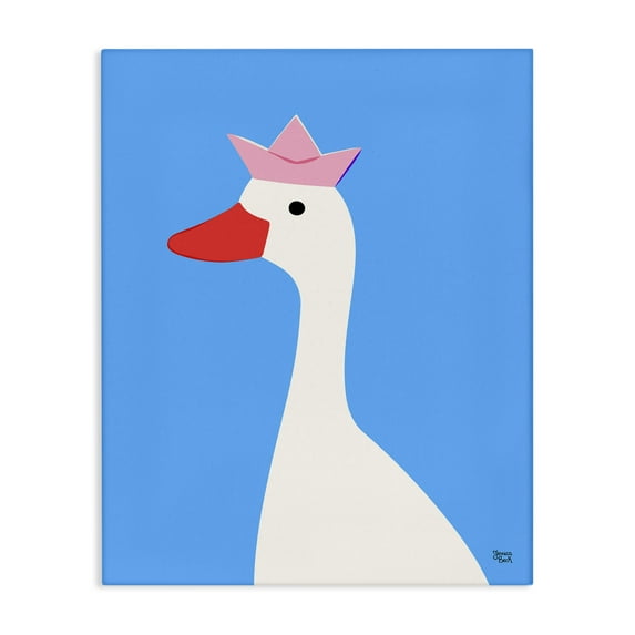 Stupell Industries Crowned Goose on Blue Animals Painting Wrapped Canvas Art Print Wall Art, 36 x 48