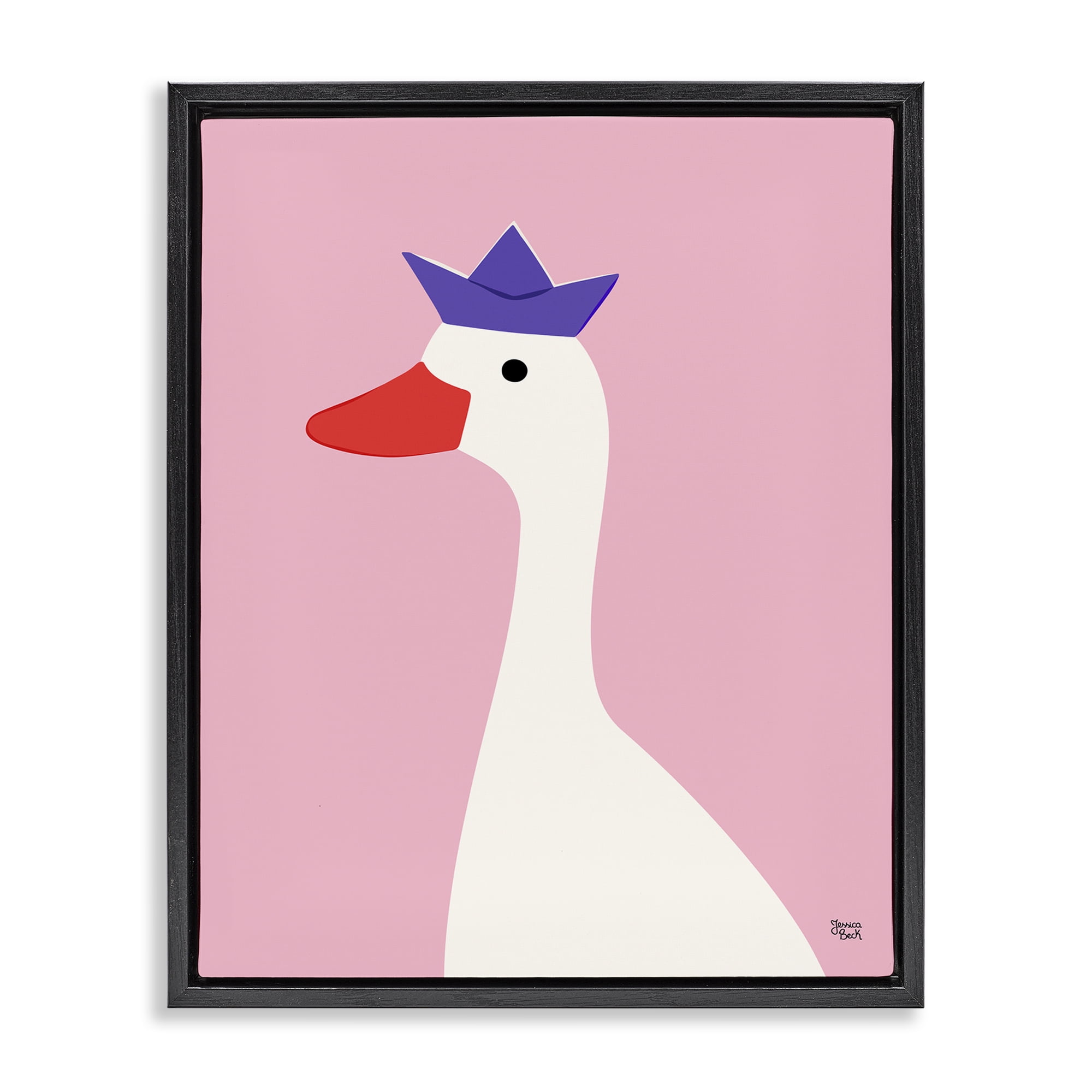 Stupell Industries Crowned Goose on Pink Animals Painting Black Floater Framed Canvas Art Print Wall Art, 25 x 31
