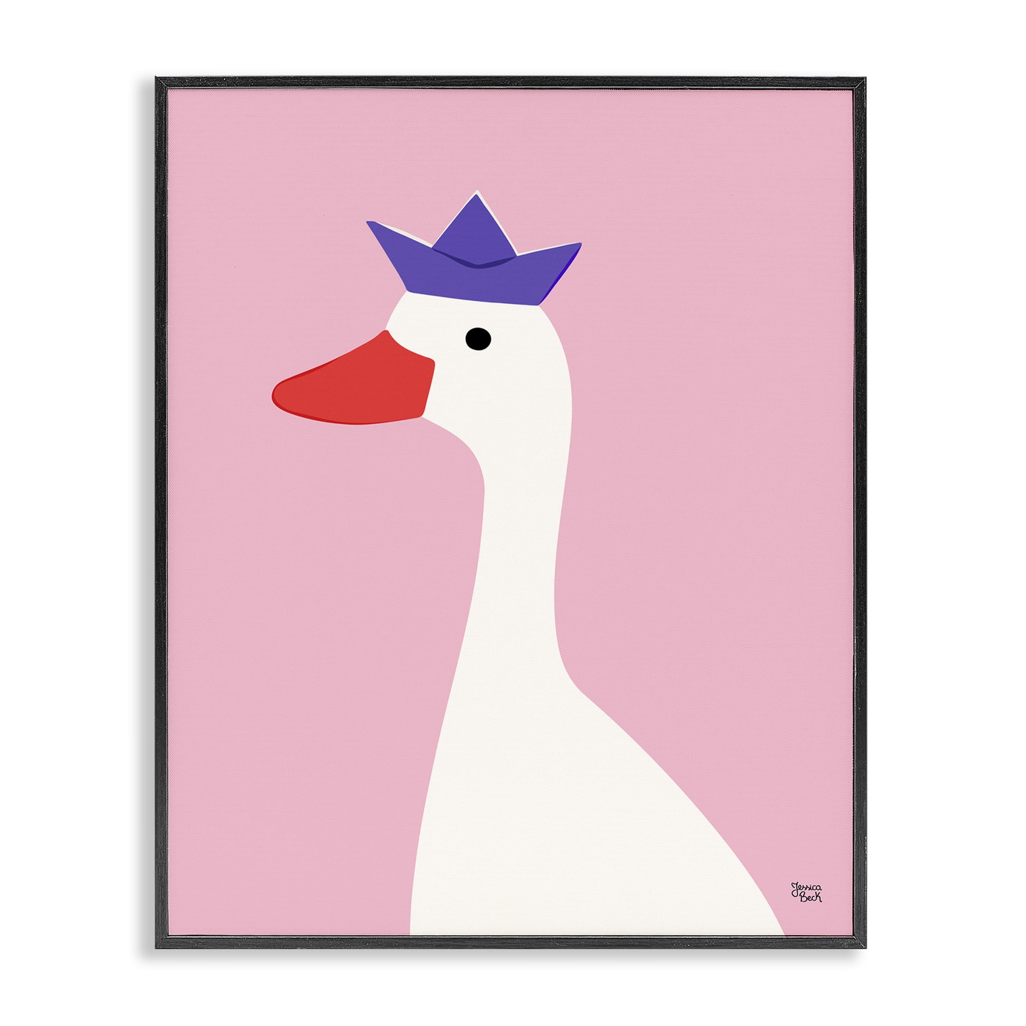 Stupell Industries Crowned Goose on Pink Animals Painting Black Framed Art Print Wall Art, 16 x 20