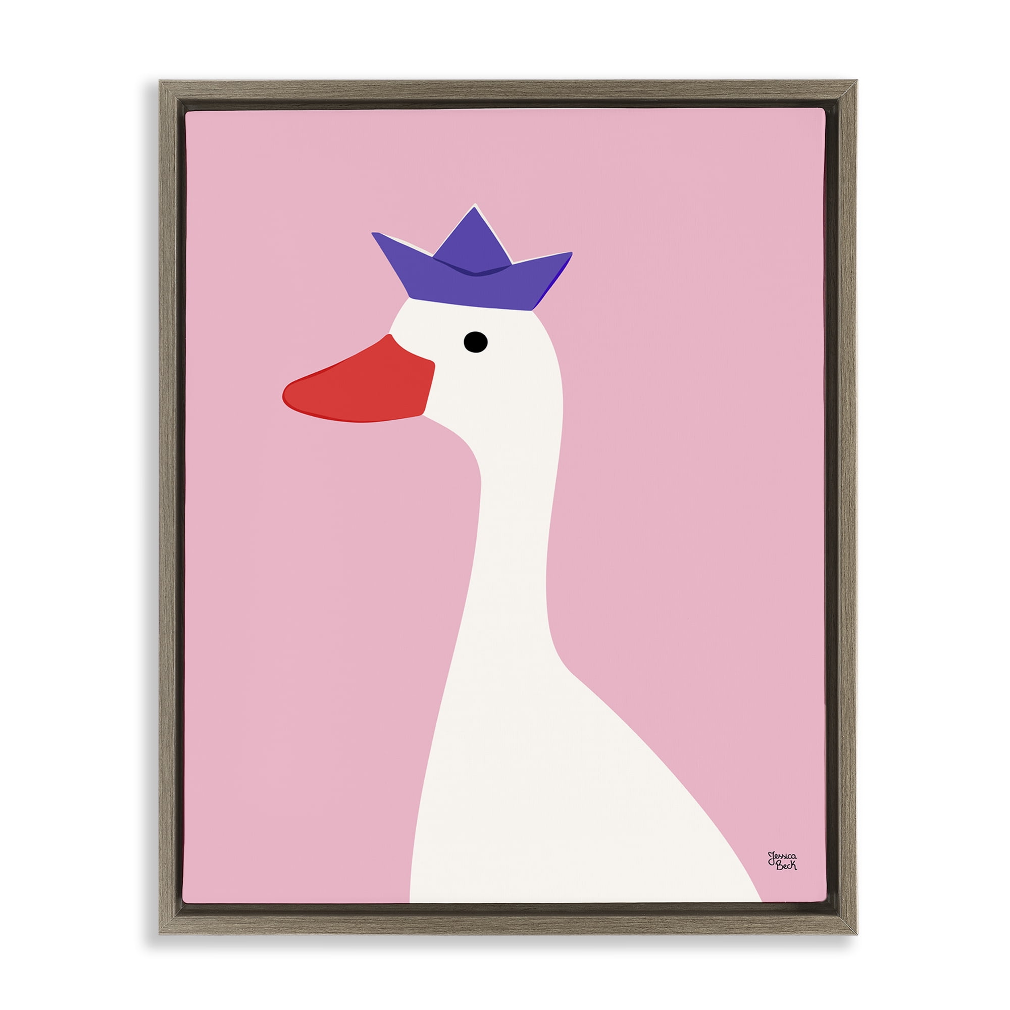 Stupell Industries Crowned Goose on Pink Animals Painting Brown Floater Framed Canvas Art Print Wall Art, 25 x 31