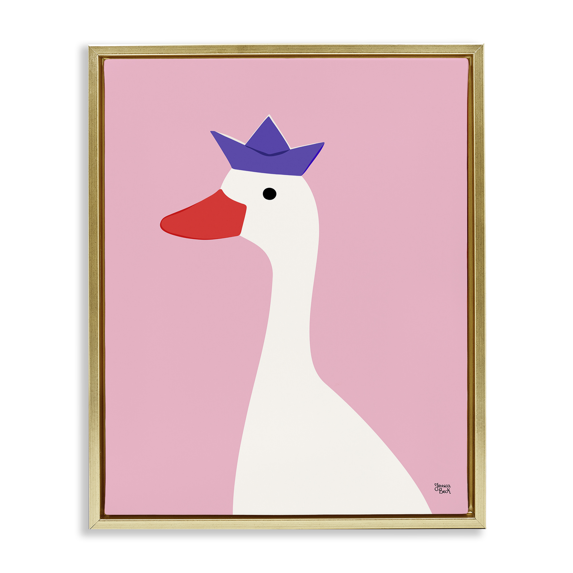 Stupell Industries Crowned Goose on Pink Animals Painting Gold Floater Framed Canvas Art Print Wall Art, 17 x 21