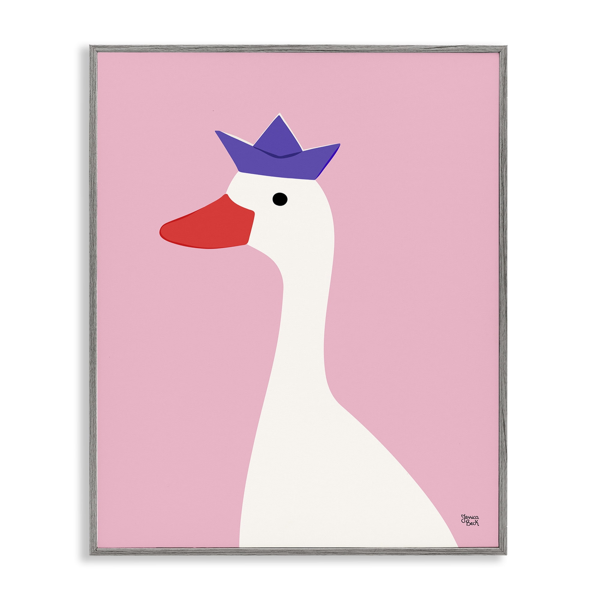 Stupell Industries Crowned Goose on Pink Animals Painting Gray Framed Art Print Wall Art, 24 x 30