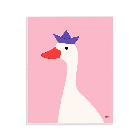 Stupell Industries Crowned Goose on Pink Animals Painting Unframed Art Print Wall Art, 11 x 14