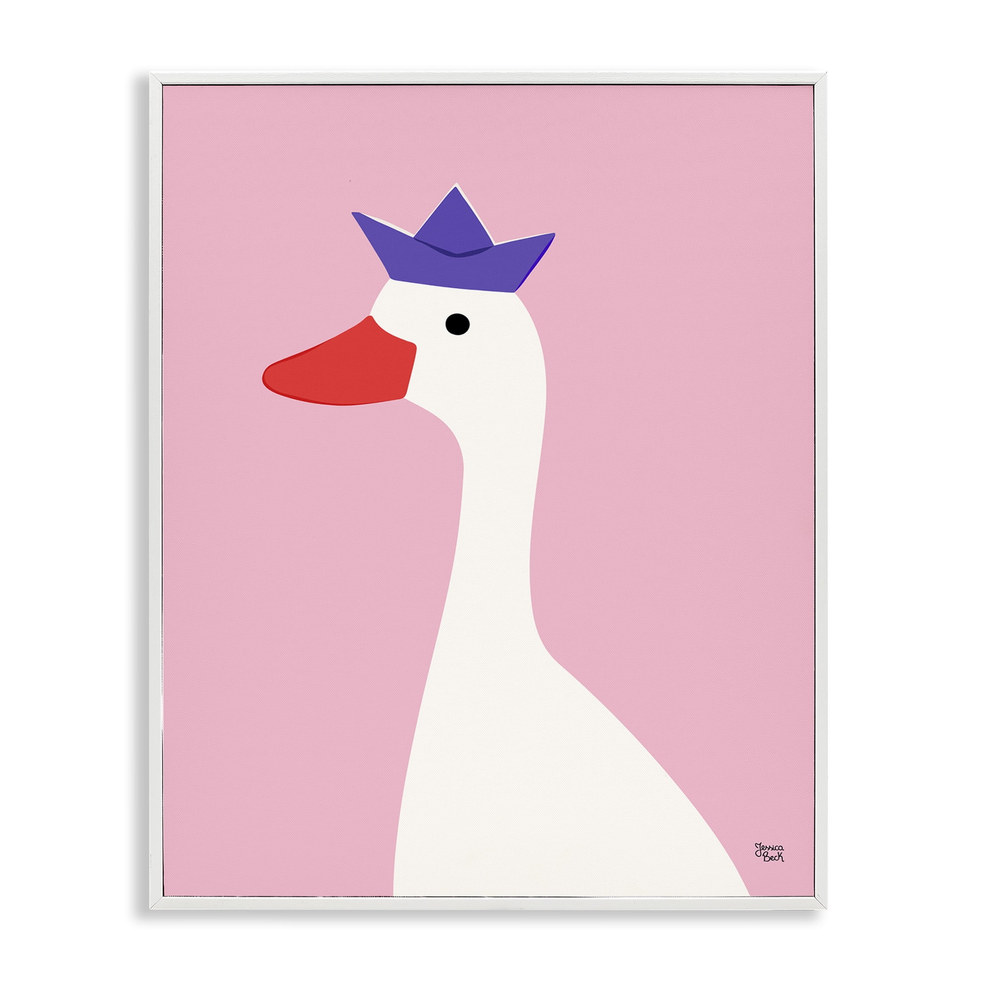 Stupell Industries Crowned Goose on Pink Animals Painting White Framed Art Print Wall Art, 11 x 14
