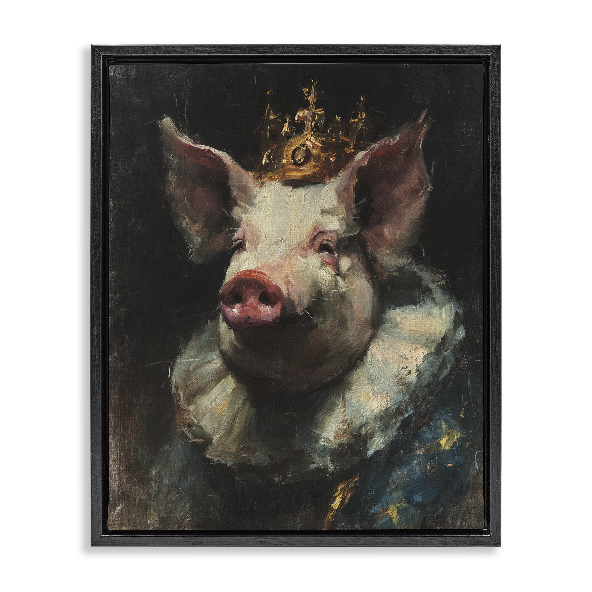 Stupell Industries Crowned Imperial Pig Black Framed Floater Canvas Wall Art, design by Svetlana Aleynikova