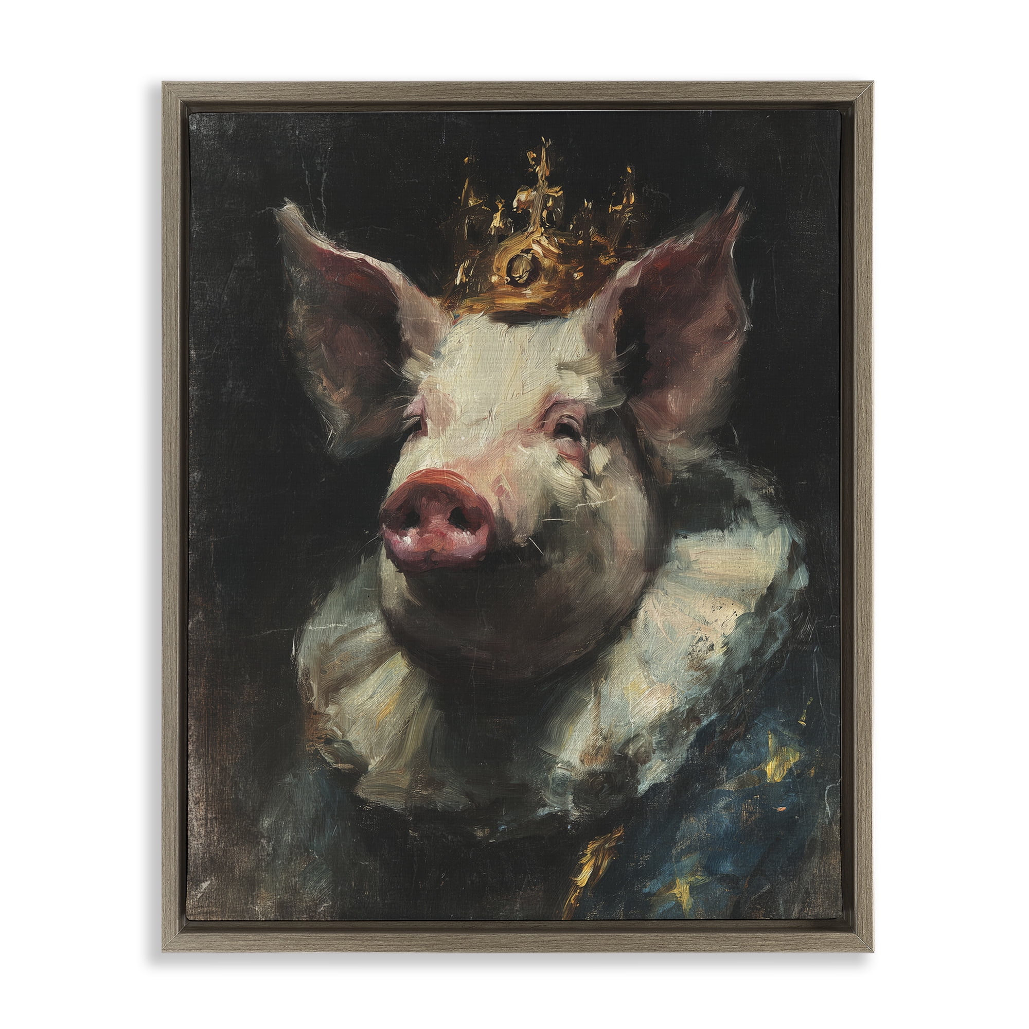 Stupell Industries Crowned Imperial Pig Brown Framed Floater Canvas Wall Art, design by Svetlana Aleynikova