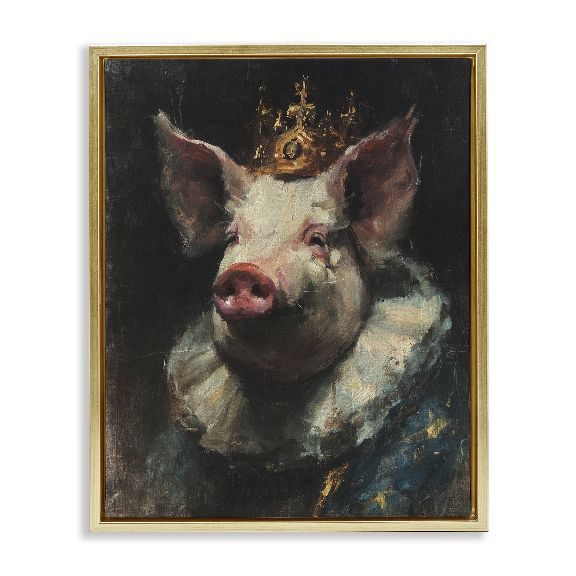 Stupell Industries Crowned Imperial Pig Gold Framed Floater Canvas Wall Art, design by Svetlana Aleynikova