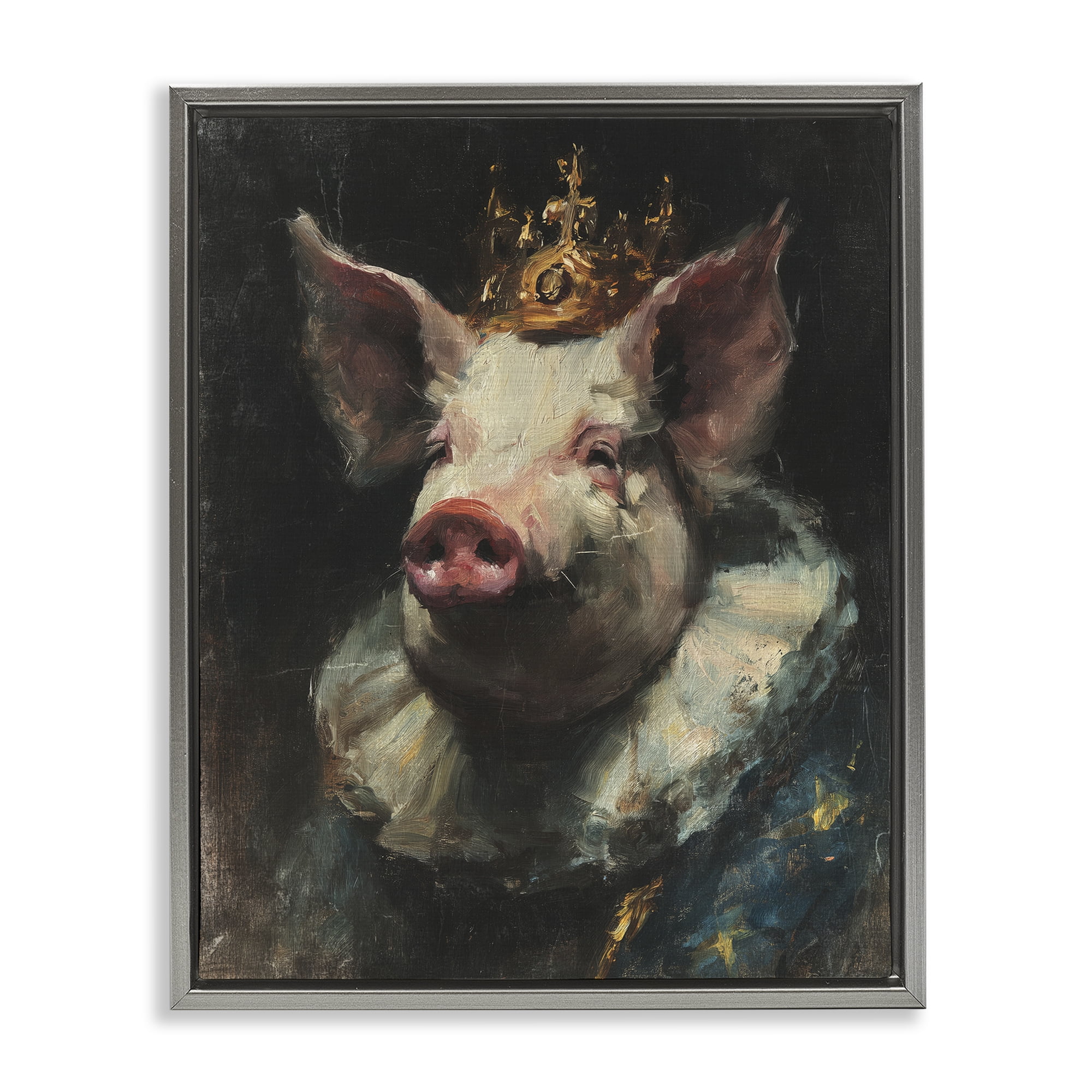 Stupell Industries Crowned Imperial Pig Gray Framed Floater Canvas Wall Art, design by Svetlana Aleynikova
