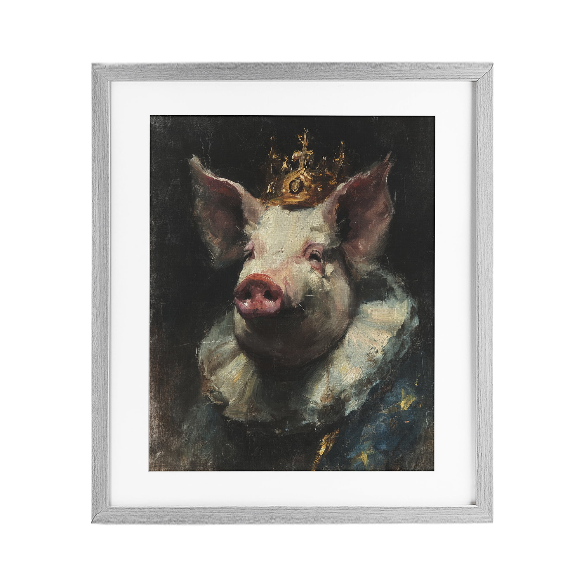 Stupell Industries Crowned Imperial Pig Gray Framed Print Under Glass, design by Svetlana Aleynikova