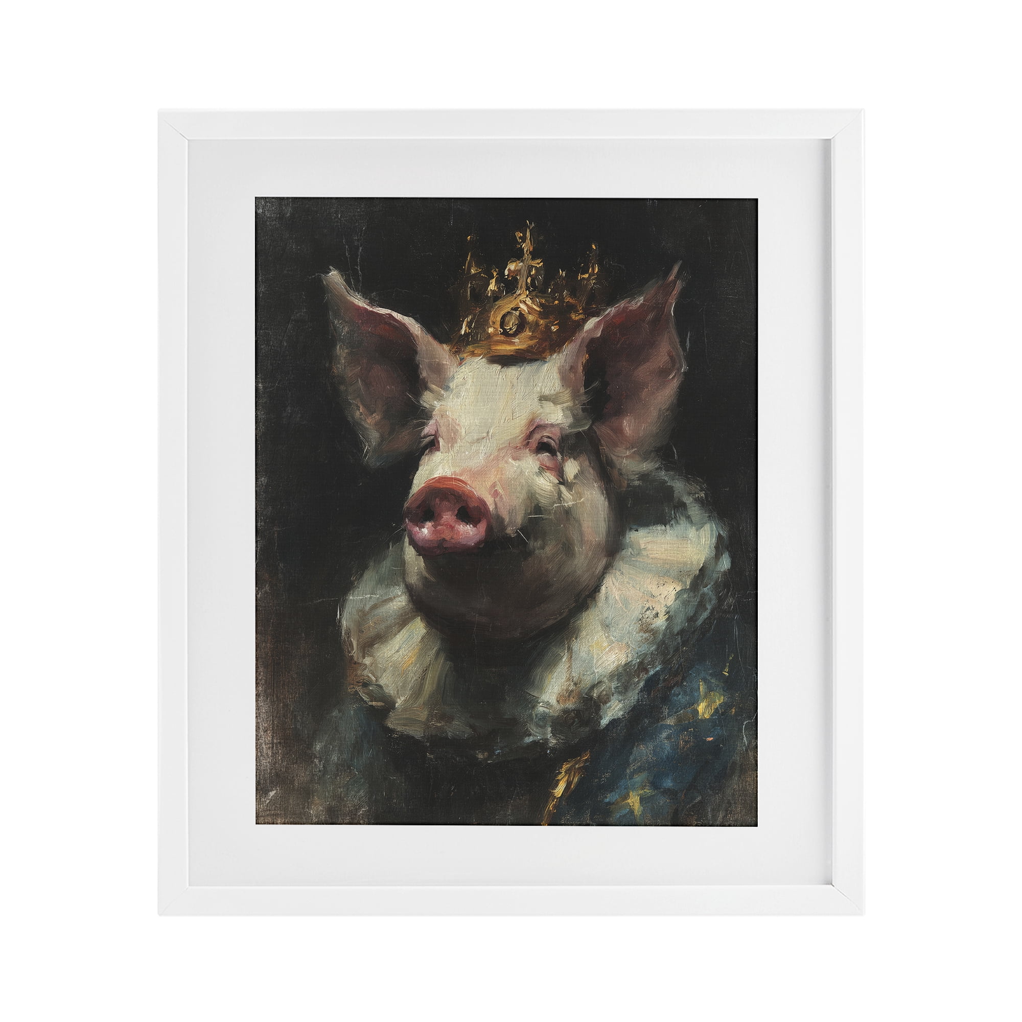 Stupell Industries Crowned Imperial Pig White Framed Print Under Glass, design by Svetlana Aleynikova