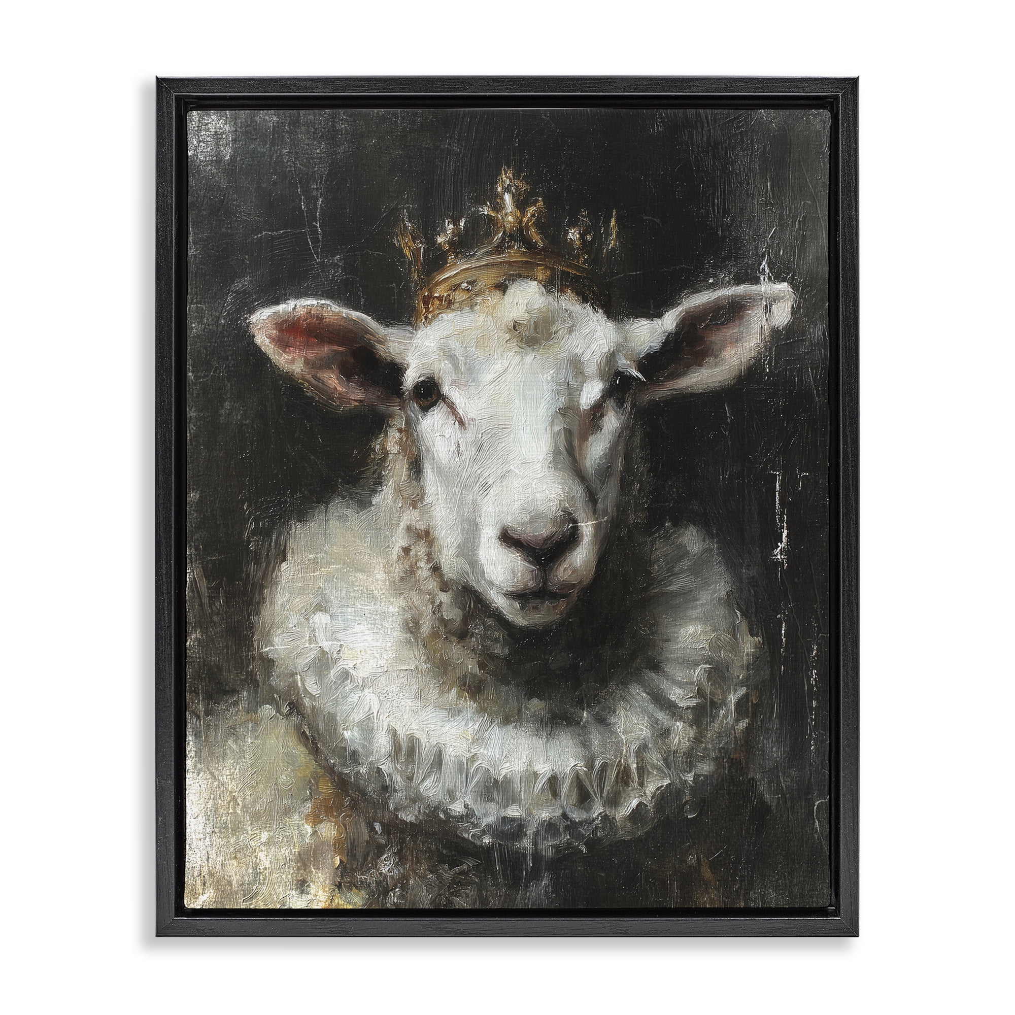 Stupell Industries Crowned Sheep Portrait Black Framed Floater Canvas Wall Art, design by Svetlana Aleynikova