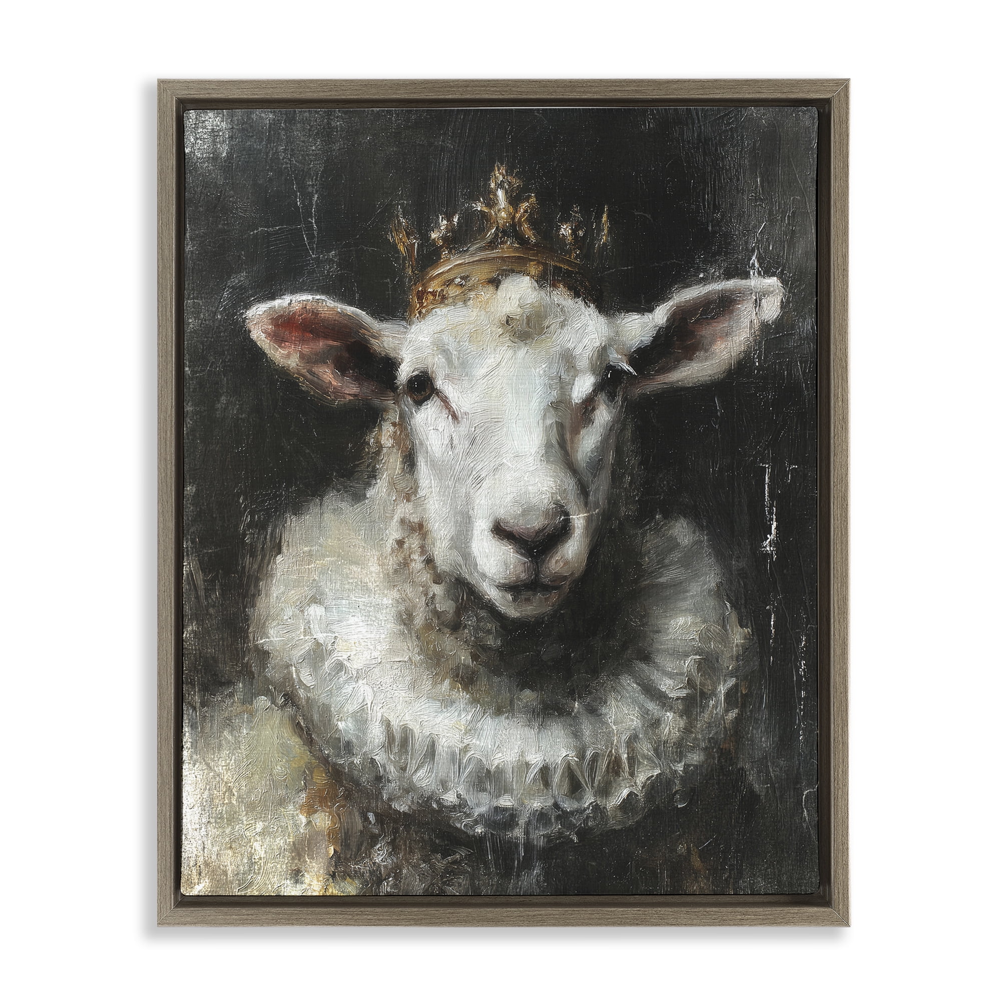 Stupell Industries Crowned Sheep Portrait Brown Framed Floater Canvas Wall Art, design by Svetlana Aleynikova