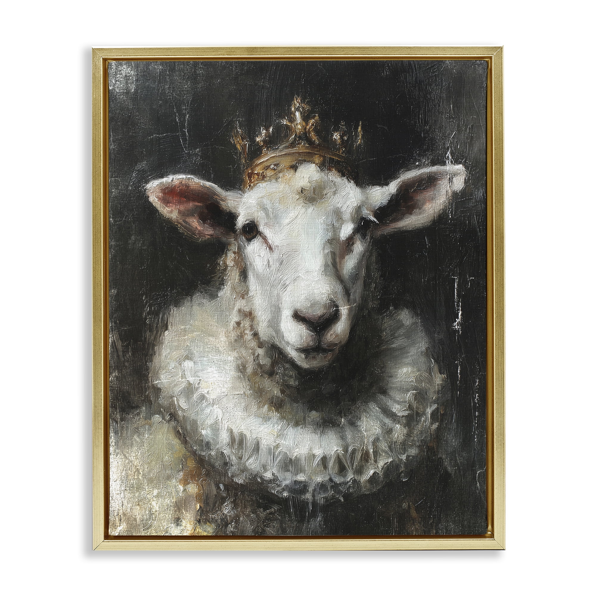 Stupell Industries Crowned Sheep Portrait Gold Framed Floater Canvas Wall Art, design by Svetlana Aleynikova