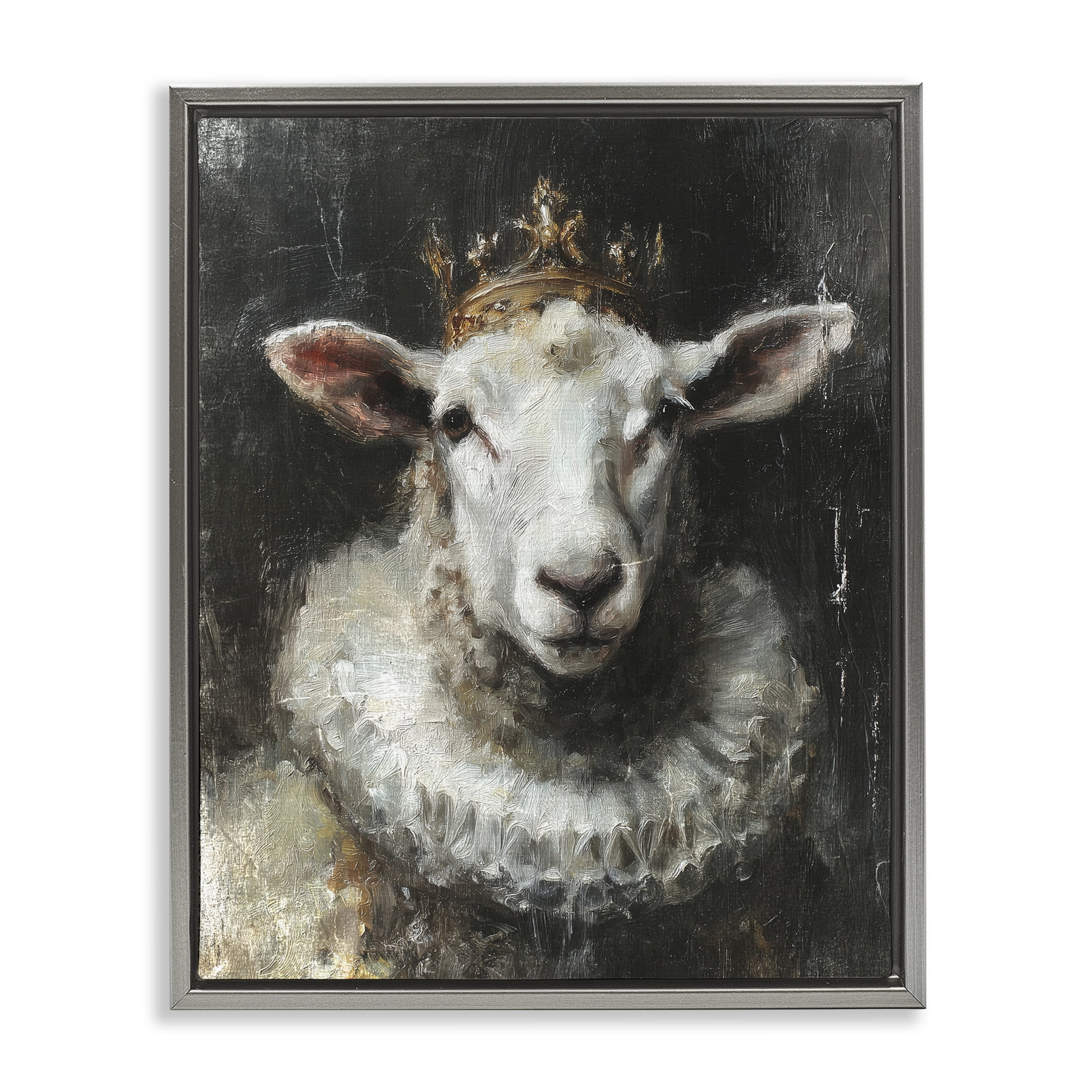 Stupell Industries Crowned Sheep Portrait Gray Framed Floater Canvas Wall Art, design by Svetlana Aleynikova