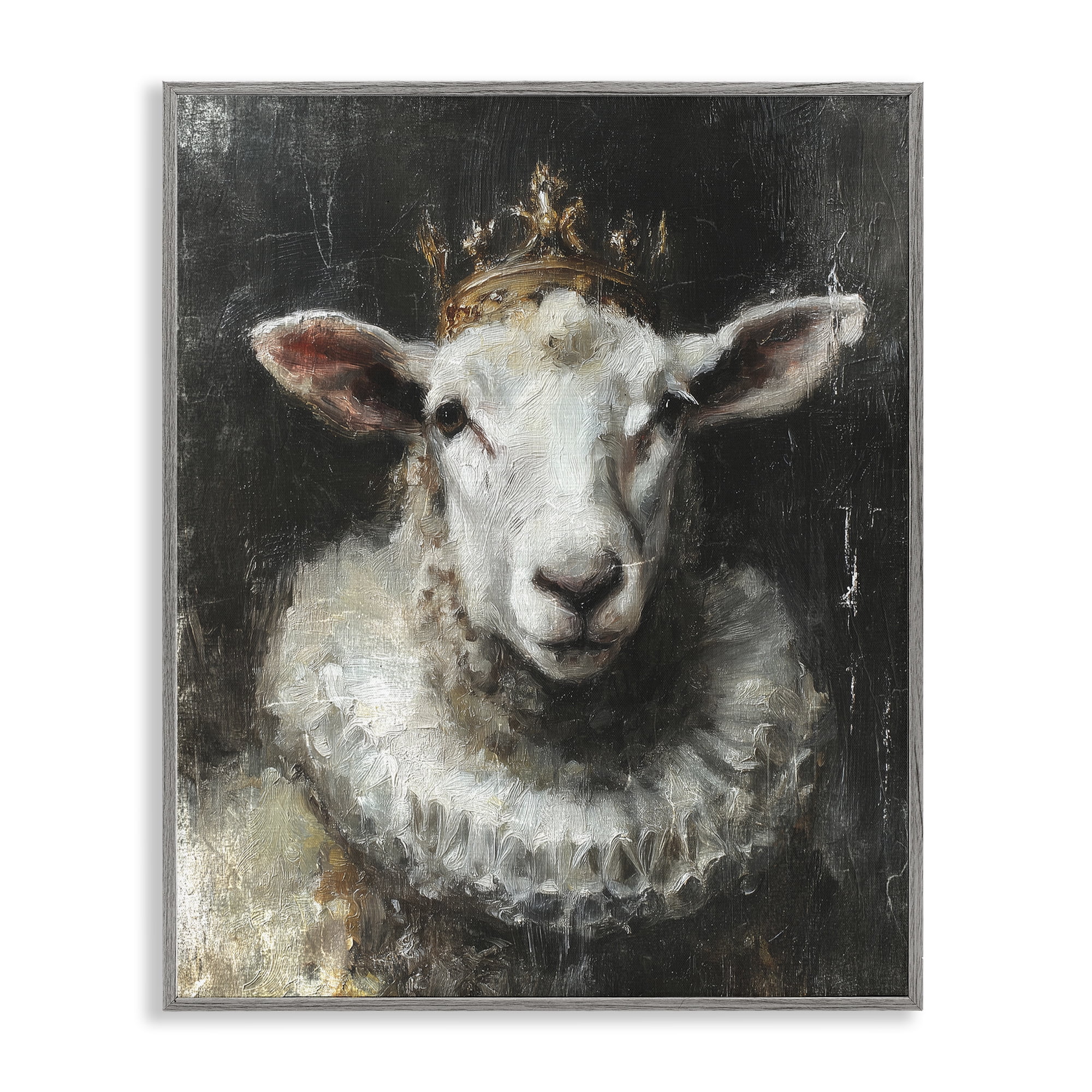 Stupell Industries Crowned Sheep Portrait Gray Framed Giclee Art, design by Svetlana Aleynikova
