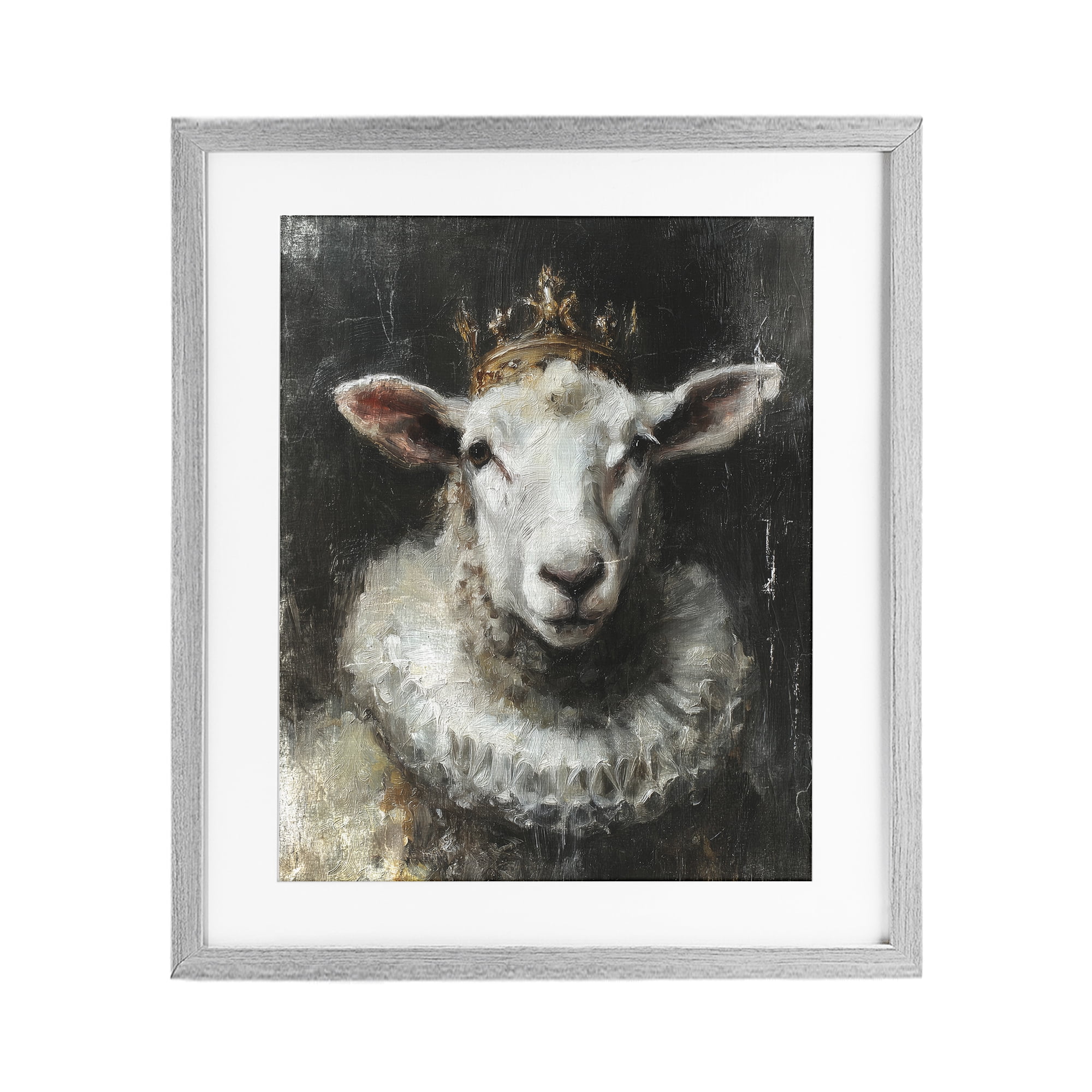 Stupell Industries Crowned Sheep Portrait Gray Framed Print Under Glass, design by Svetlana Aleynikova