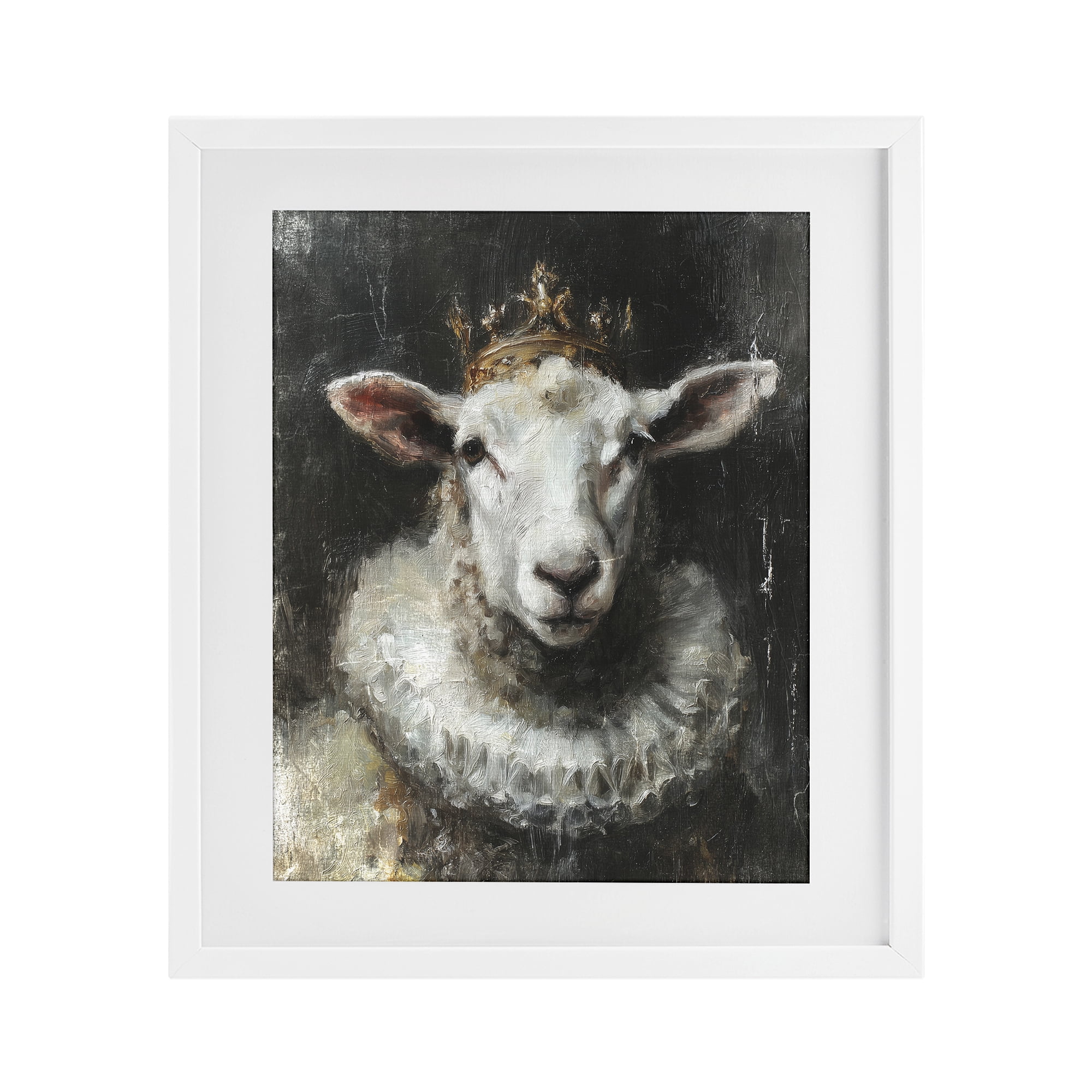 Stupell Industries Crowned Sheep Portrait White Framed Print Under Glass, design by Svetlana Aleynikova