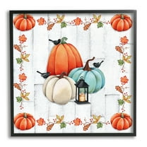 Stupell Industries Crows on Fall Pumpkins Holiday Painting Black Framed Art Print Wall Art, 12 x 12