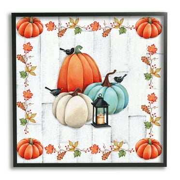 Stupell Industries Crows on Fall Pumpkins Holiday Painting Black Framed Art Print Wall Art, 12 x 12