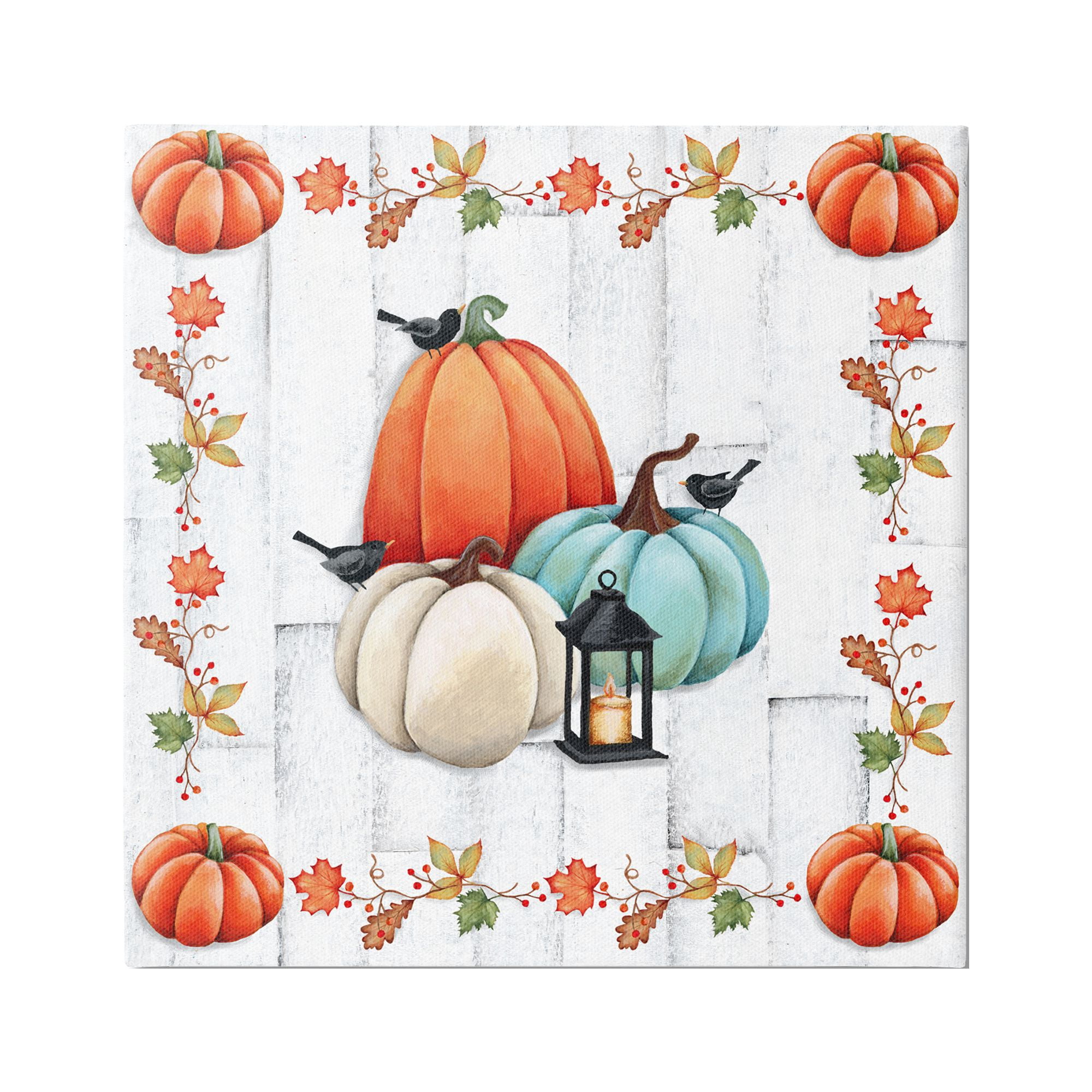 Stupell Industries Crows on Fall Pumpkins Holiday Painting Gallery Wrapped Canvas Art Print Wall Art, 36 x 36