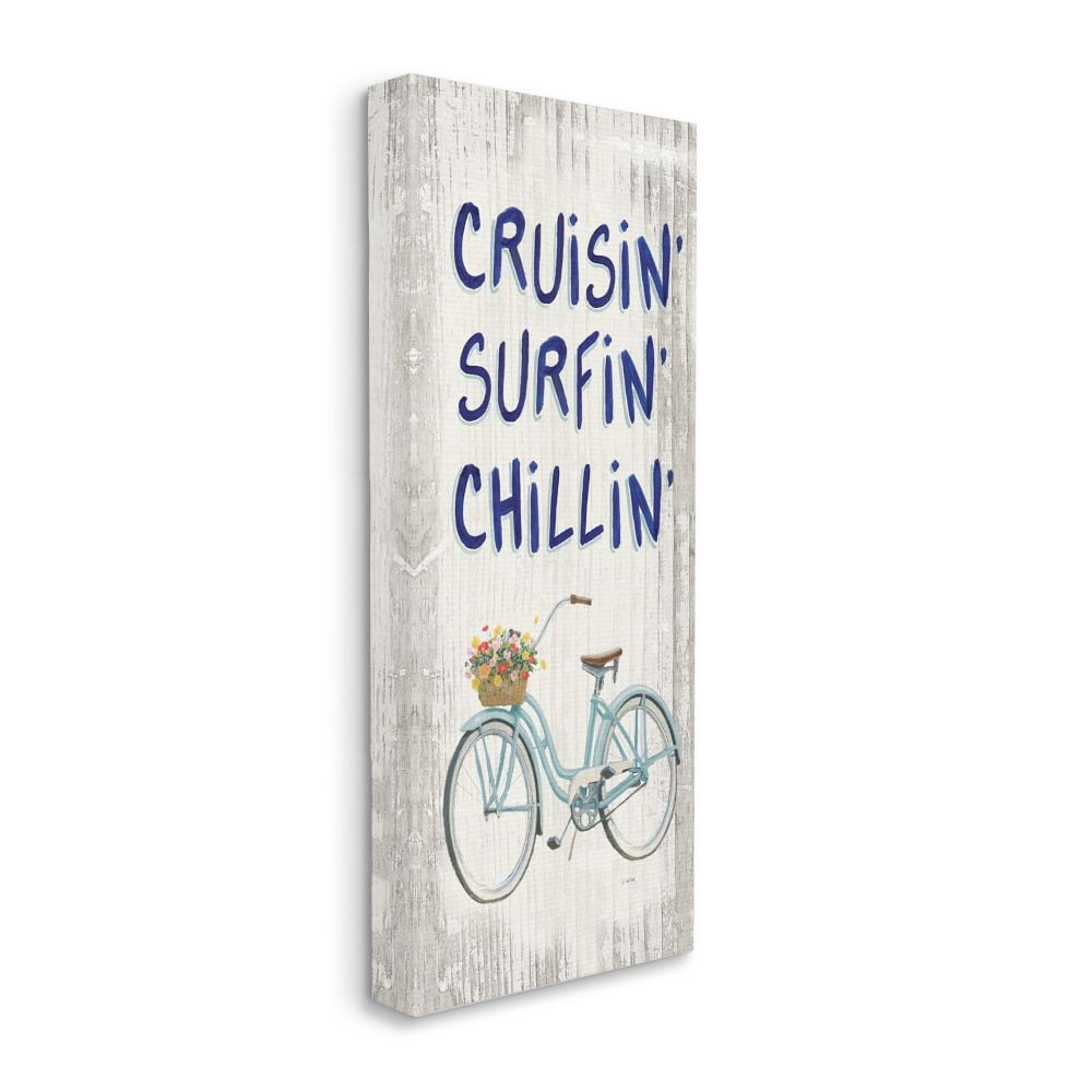 Stupell Industries Cruisin Surfin Chillin Text Bicycle Basket Vintage Nautical Sign Canvas Wall Art Design by James Wiens, 17" x 40"