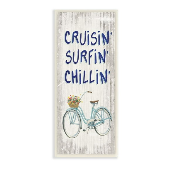Stupell Industries Cruisin Surfin Chillin Text Bicycle Basket Vintage Nautical Sign Graphic Art Unframed Art Print Wall Art, 7x17, by James Wiens