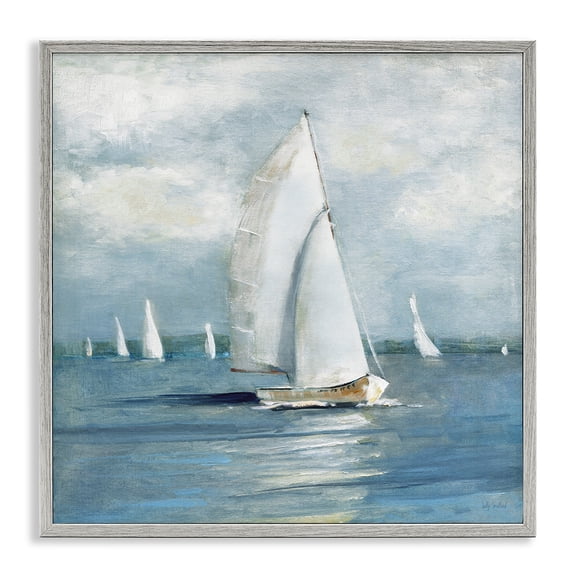 Stupell Industries Cruising Sailboat Seascape Transportation Painting Gray Framed Art Print Wall Art, 12 x 12