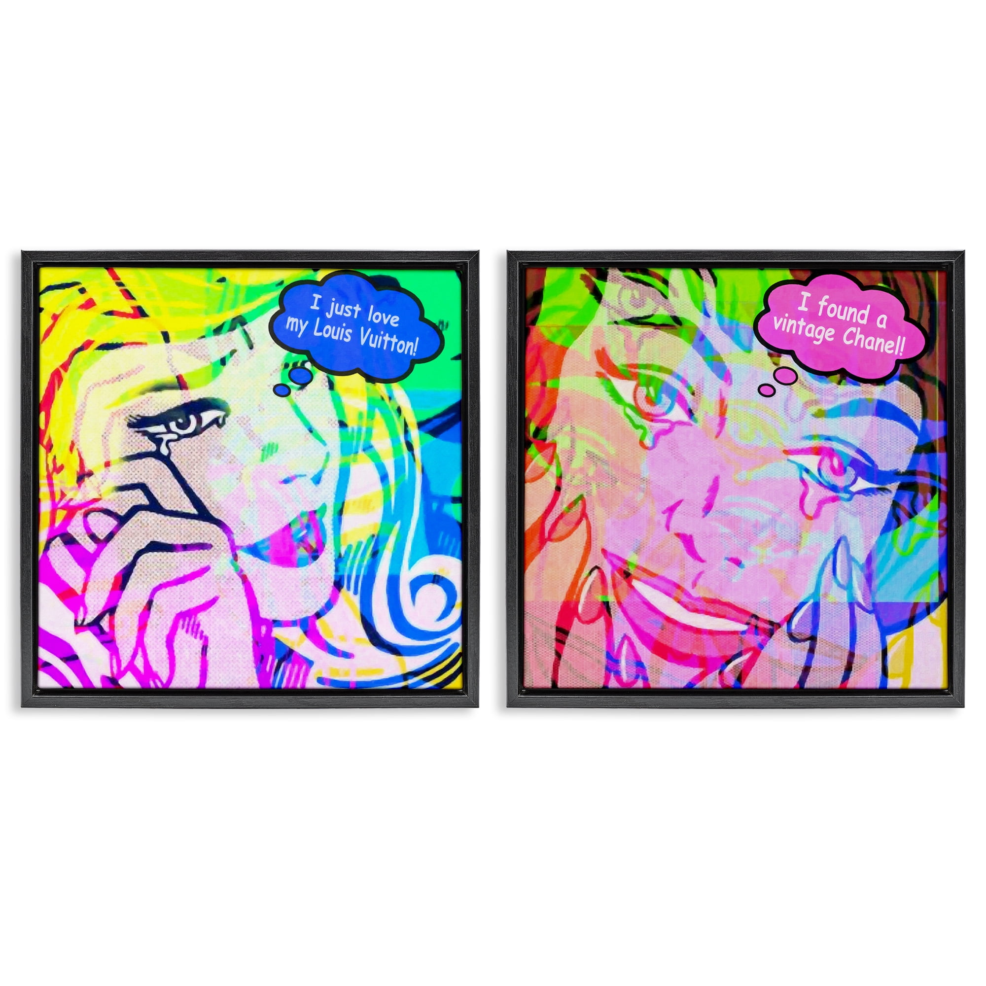 Stupell Industries Crying Comic Fashionistas People Painting Black Floater Framed Canvas Art Print Wall Art, 25 x 25, Set of 2